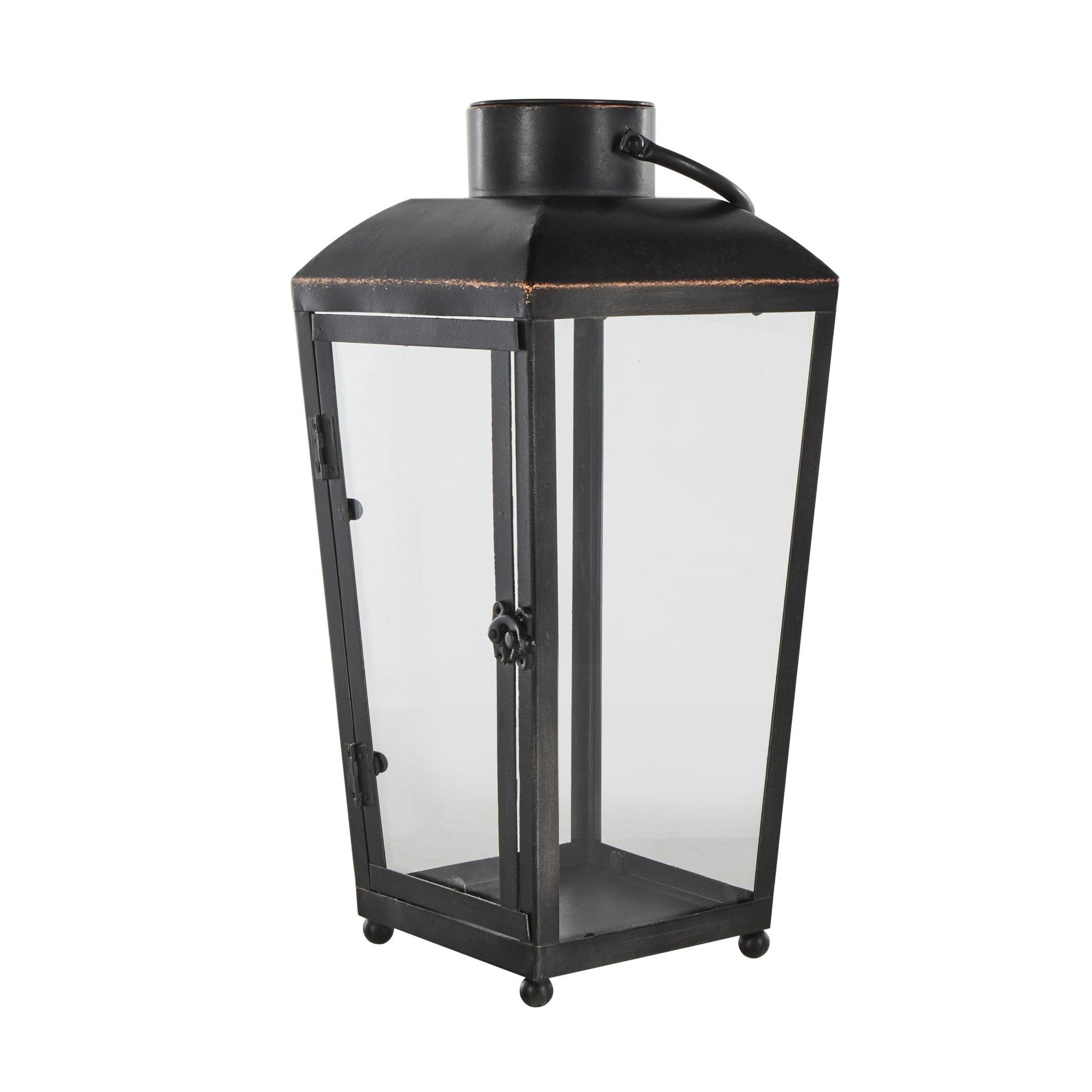 Black Metal Modern Indoor Outdoor Candle Lantern with Gold Accents