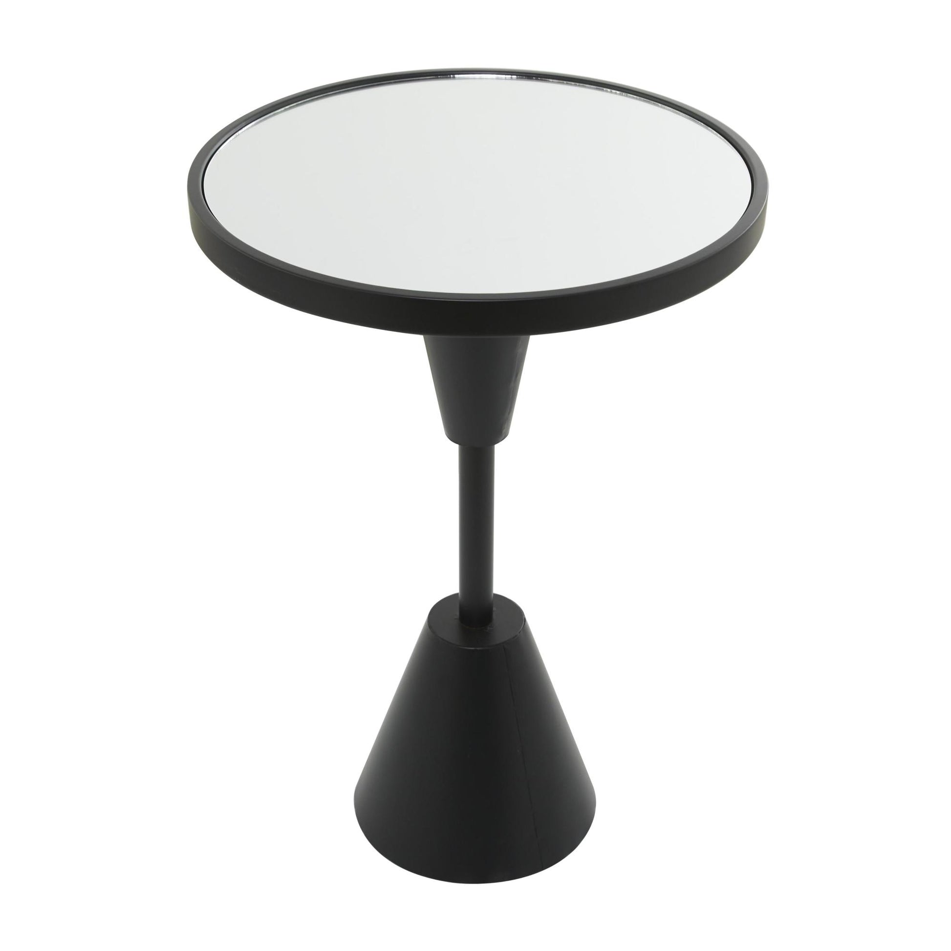 Metal Pedestal Base Side End Accent Table with Mirrored Glass Top