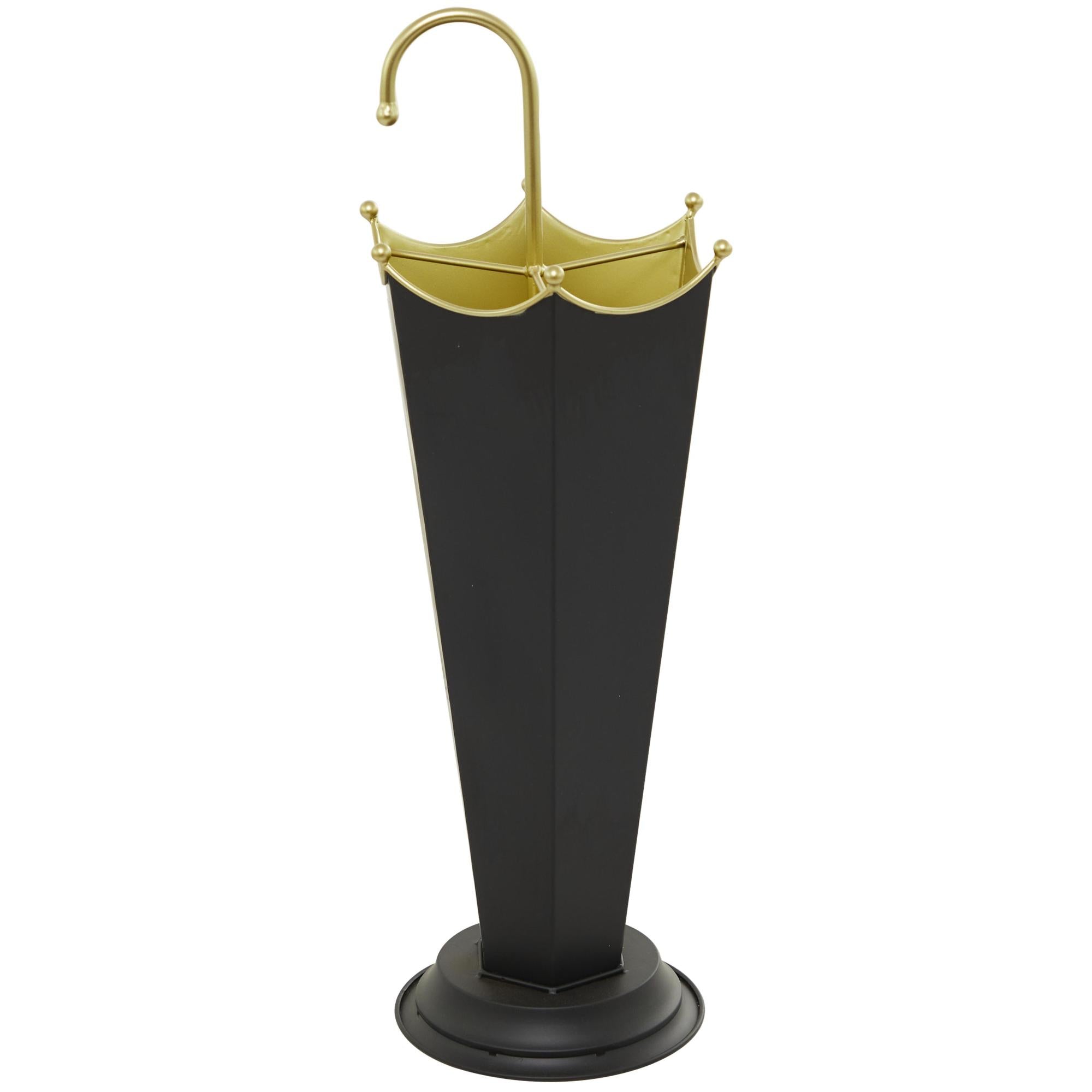 Abstract Black Metal Upside Down Kitschy Decorative Umbrella Stand with Gold Handle
