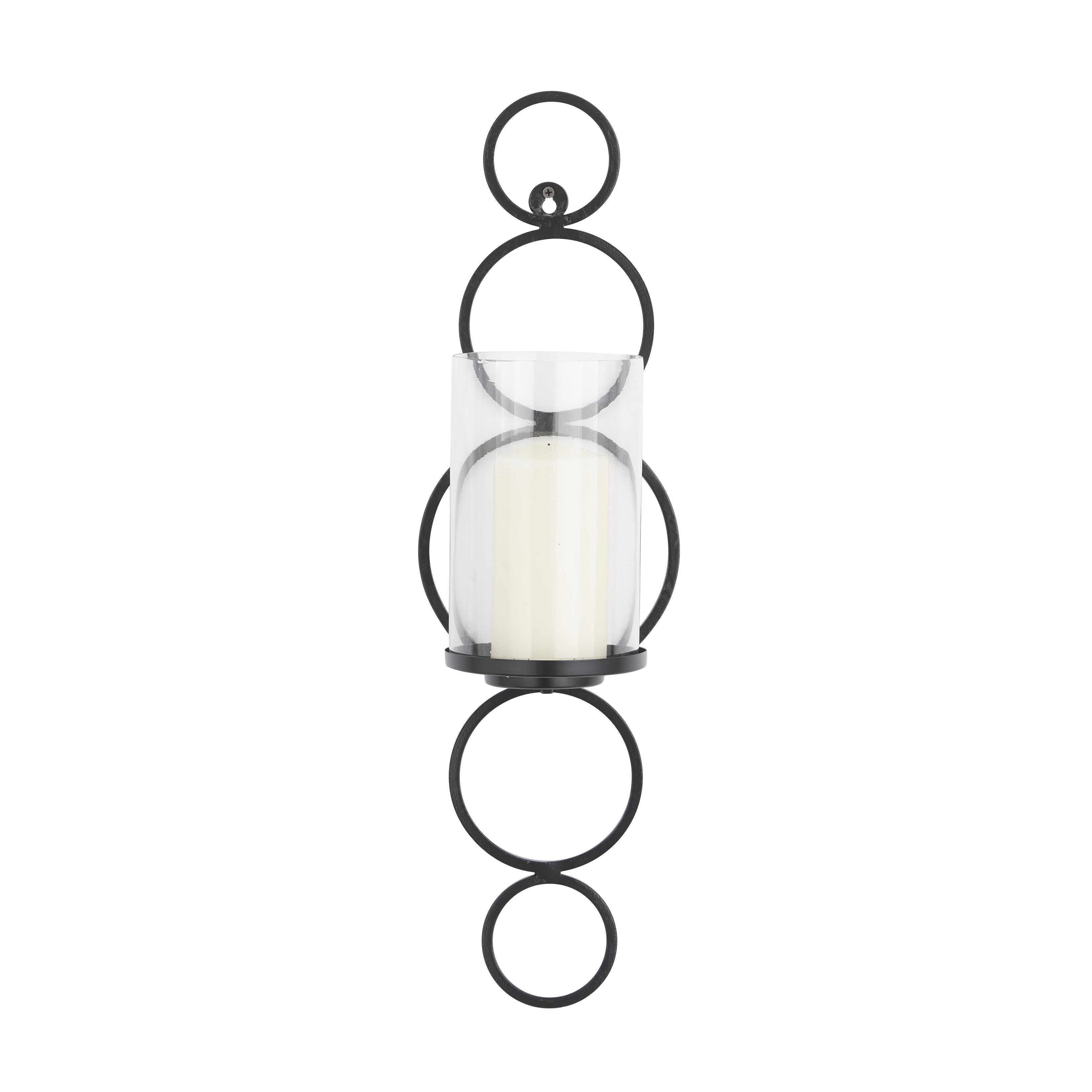 CosmoLiving by Cosmopolitan Metal Single Candle Indoor Outdoor Wall Sconce with Glass Holder