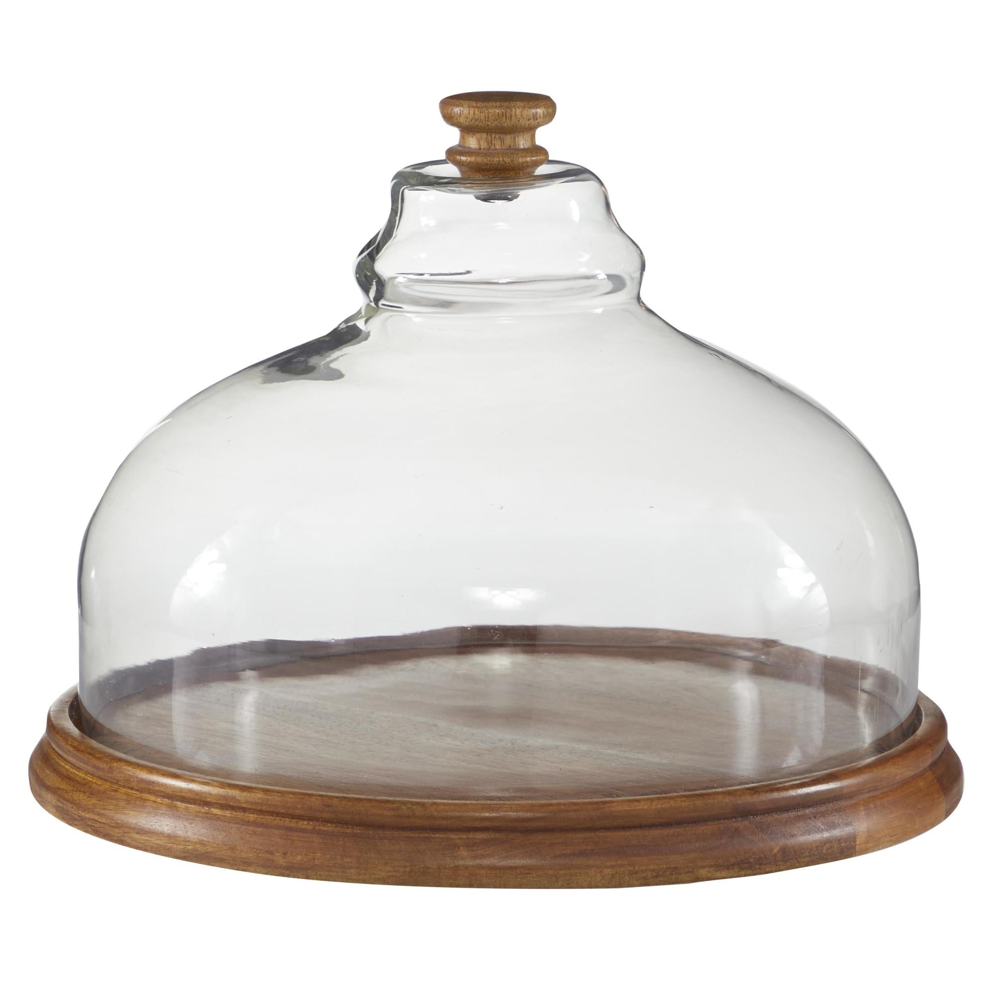 Brown Wood Decorative Cake Stand with Glass Lid