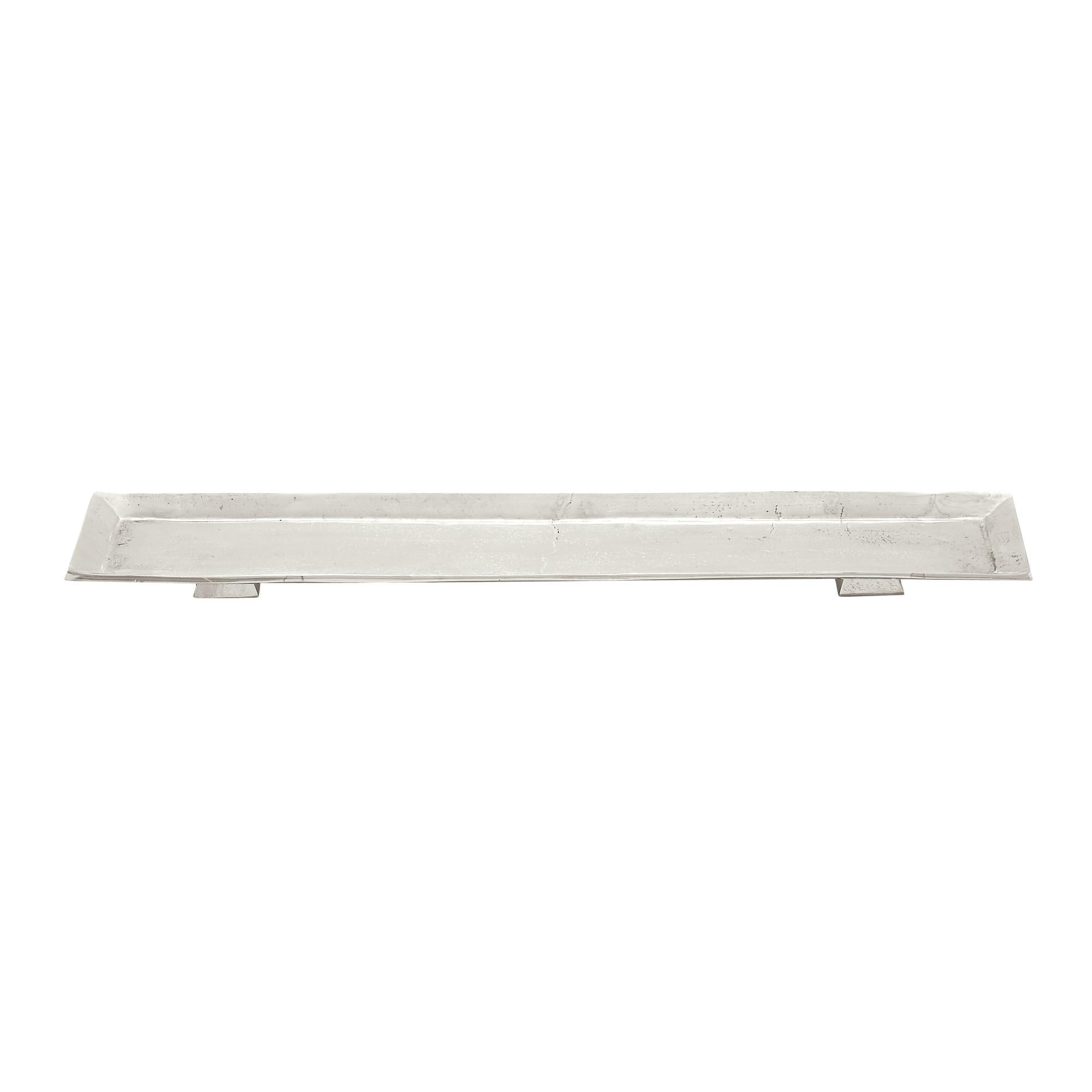 Silver Aluminum Metal Slim Rectangular Living Room Decor Tray with Feet