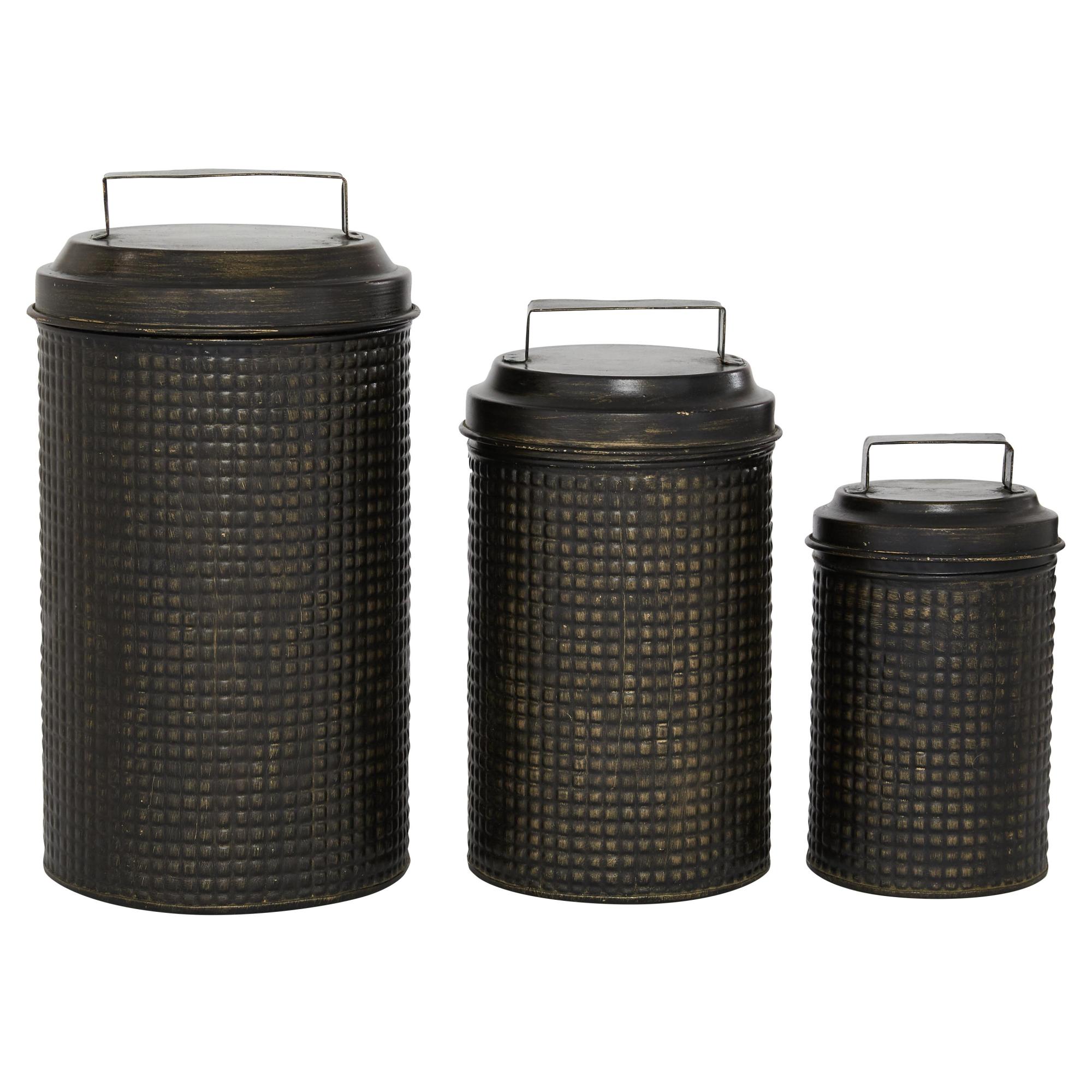 Set of 3 Black Metal Decorative Canisters