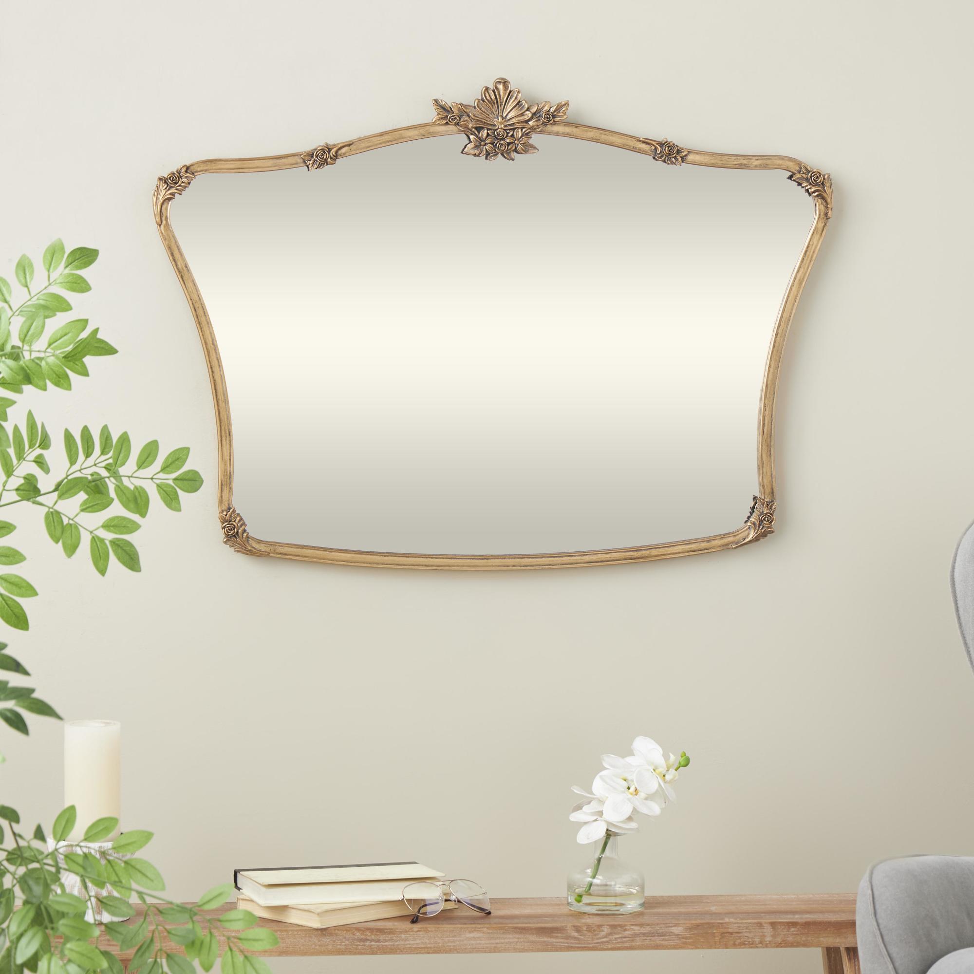 Floral Gold Metal Orante Antique Curved Room Wall Mirror