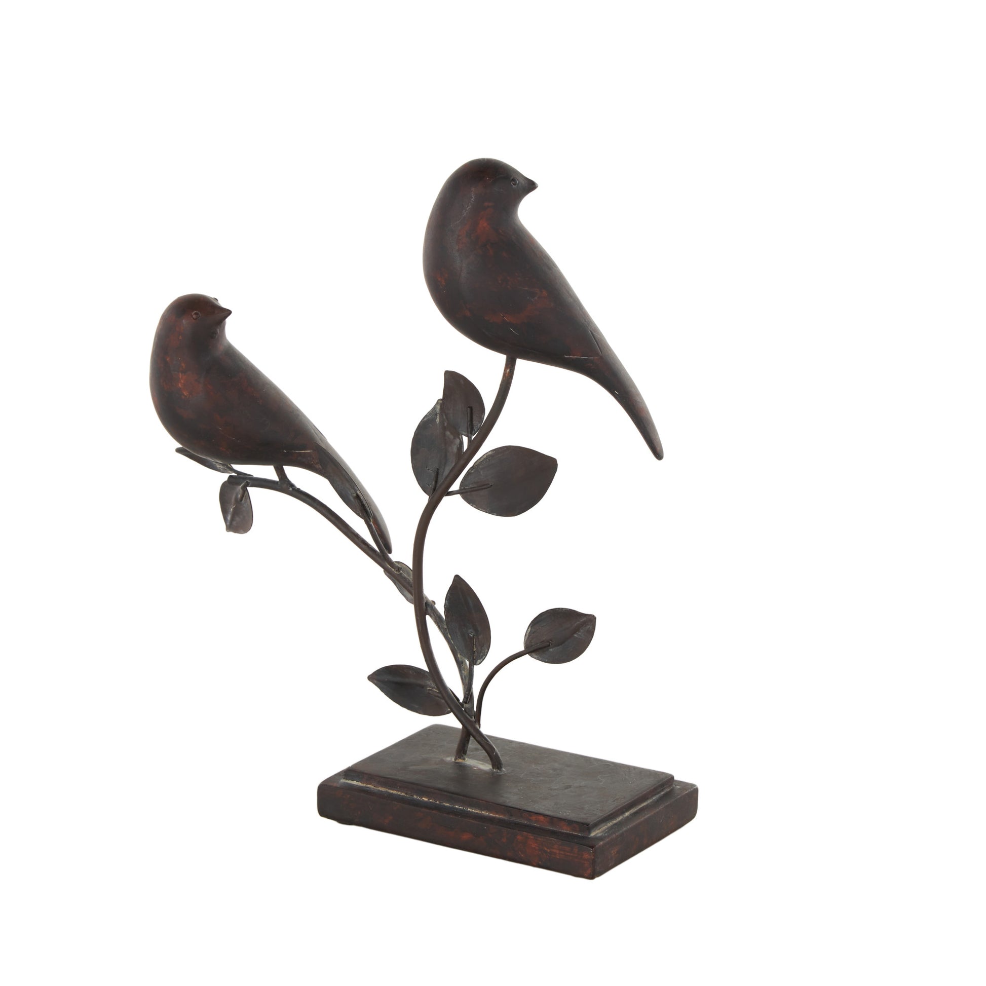 Bird Black Polystone Perching Decorative Sculpture with Leaf Vines and Copper Shading