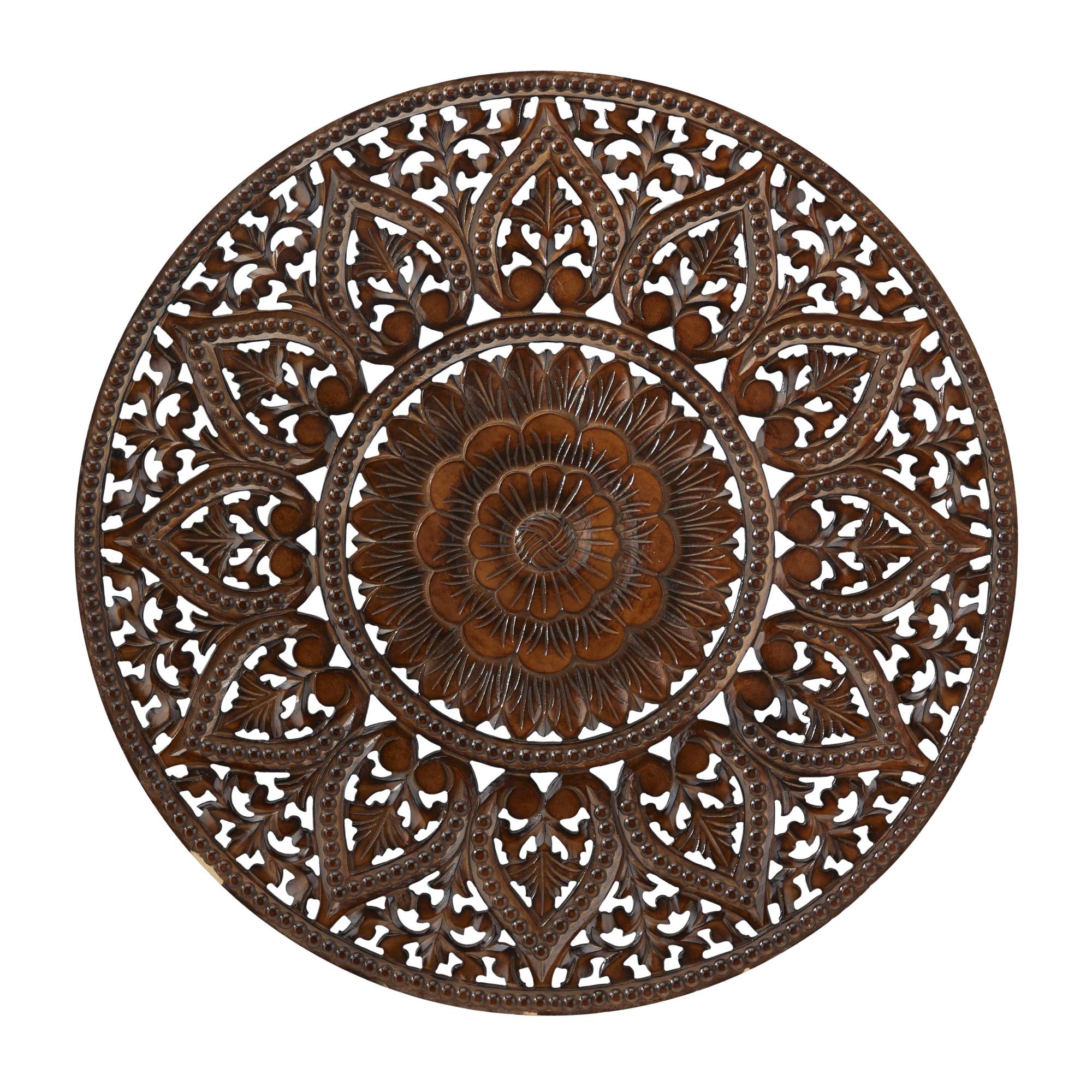 Floral Wooden Handmade Intricately Carved Home Wall Decor with Mandala Design 36" x 1" x 36"