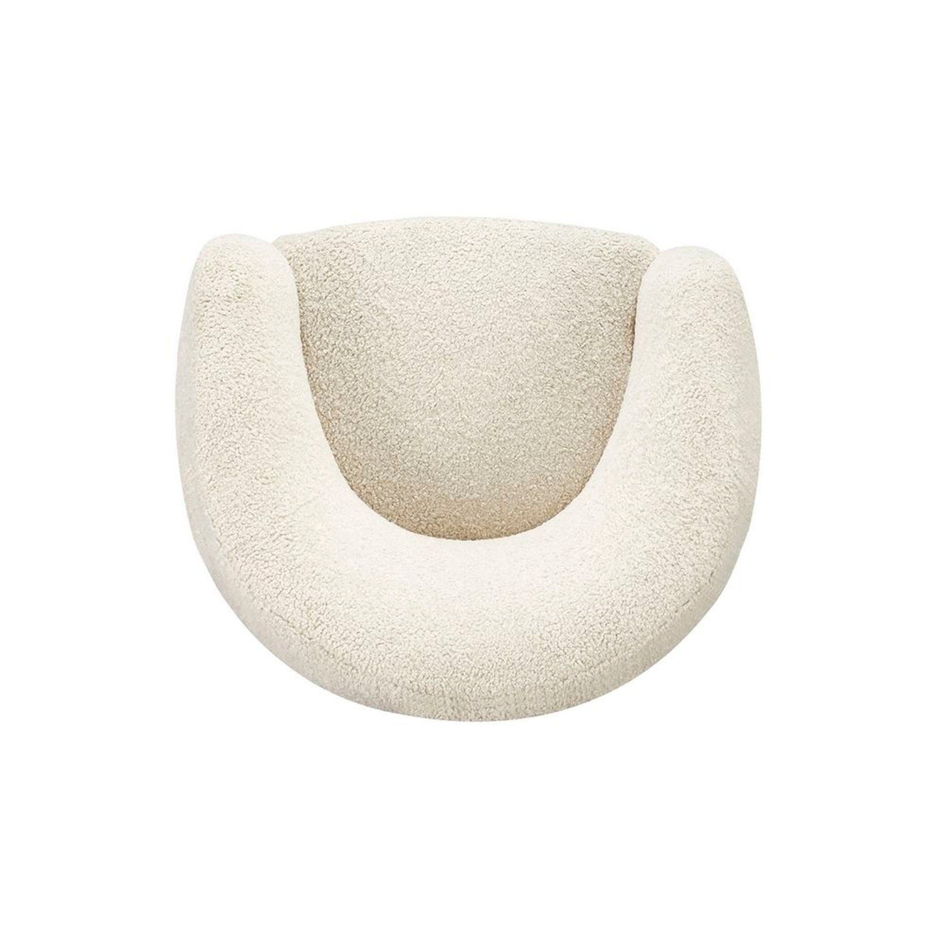 Cream Fabric Round Boucle Living Room Accent Chair with Black Iron Legs