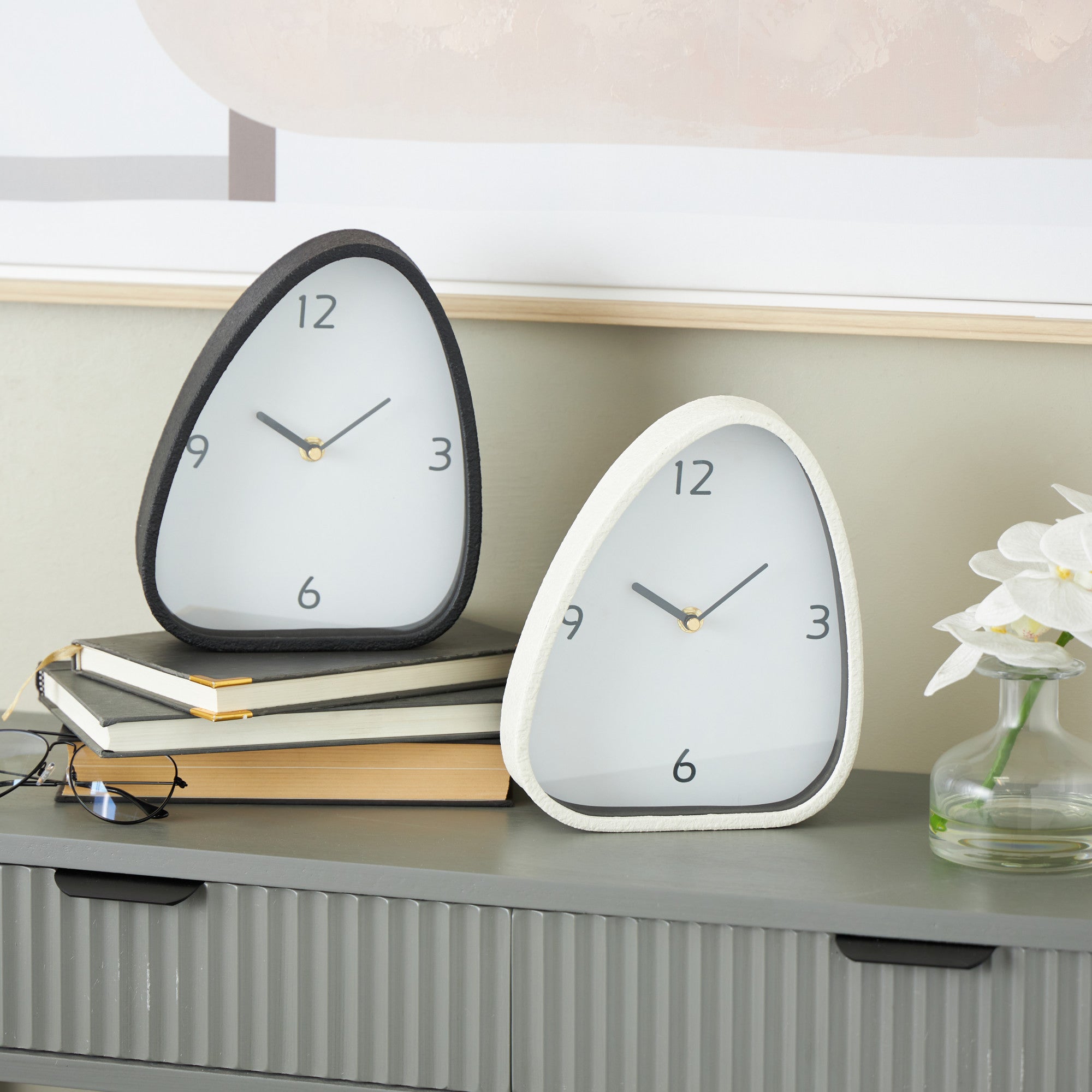 Set of 2 Multi Colored Metal Textured Decorative Clock with Gold Accents