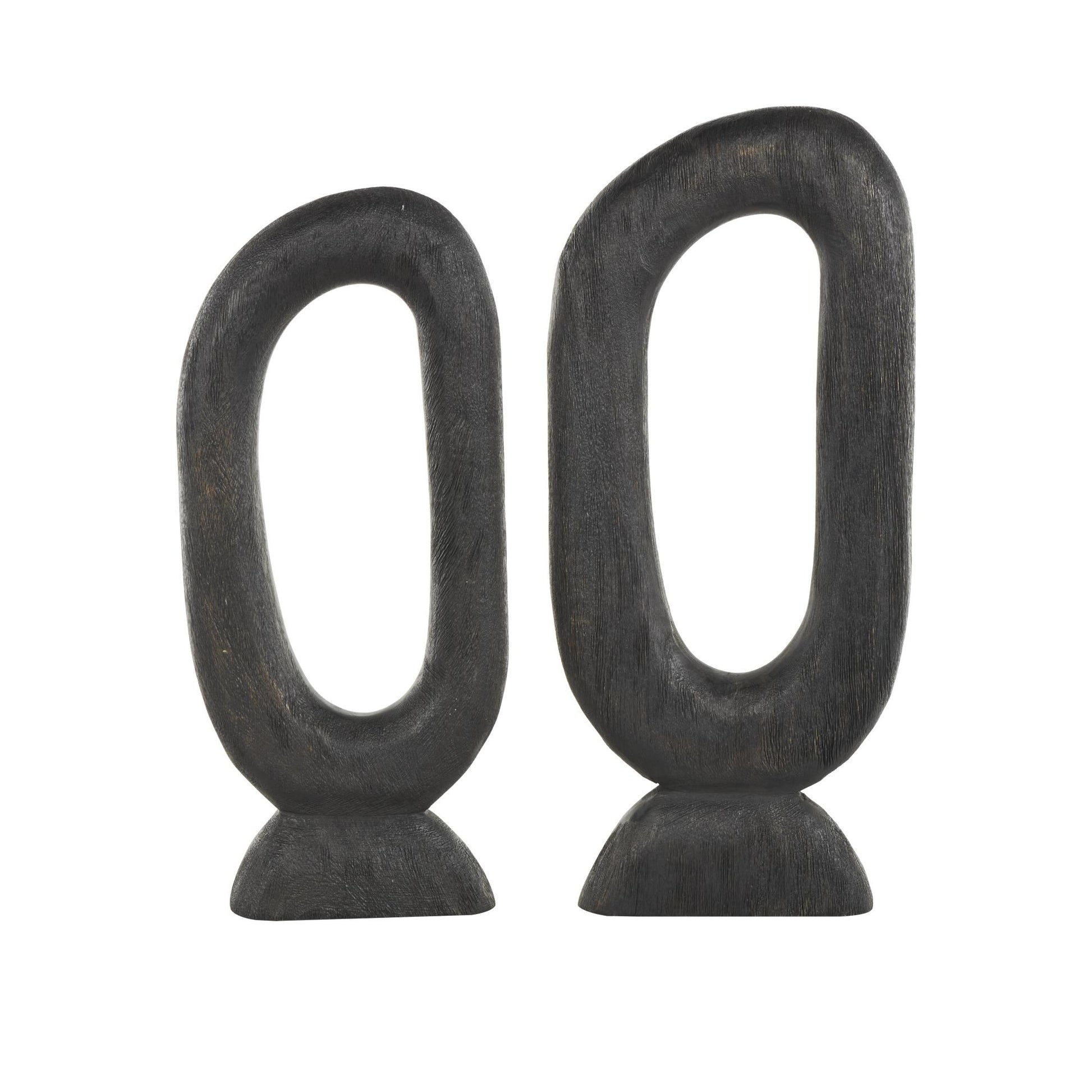 Set of 2 Abstract Black Mango Wood Cutout Oval Decorative Sculpture