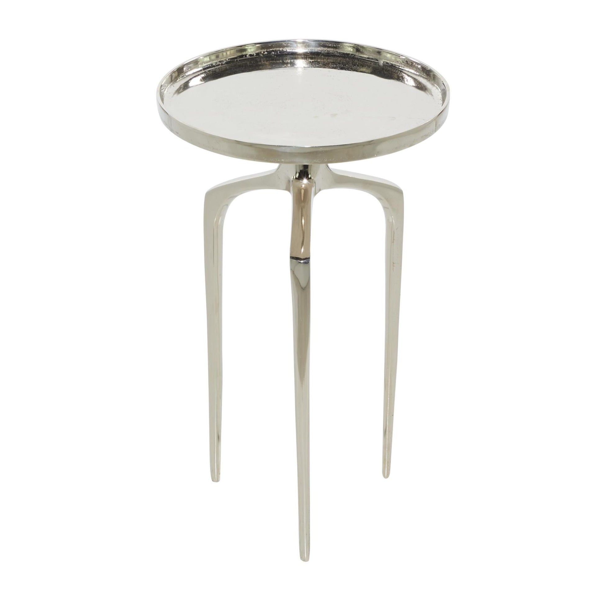 Aluminum Metal Tray Inspired Top Side End Accent Table with 3 Tripod Legs