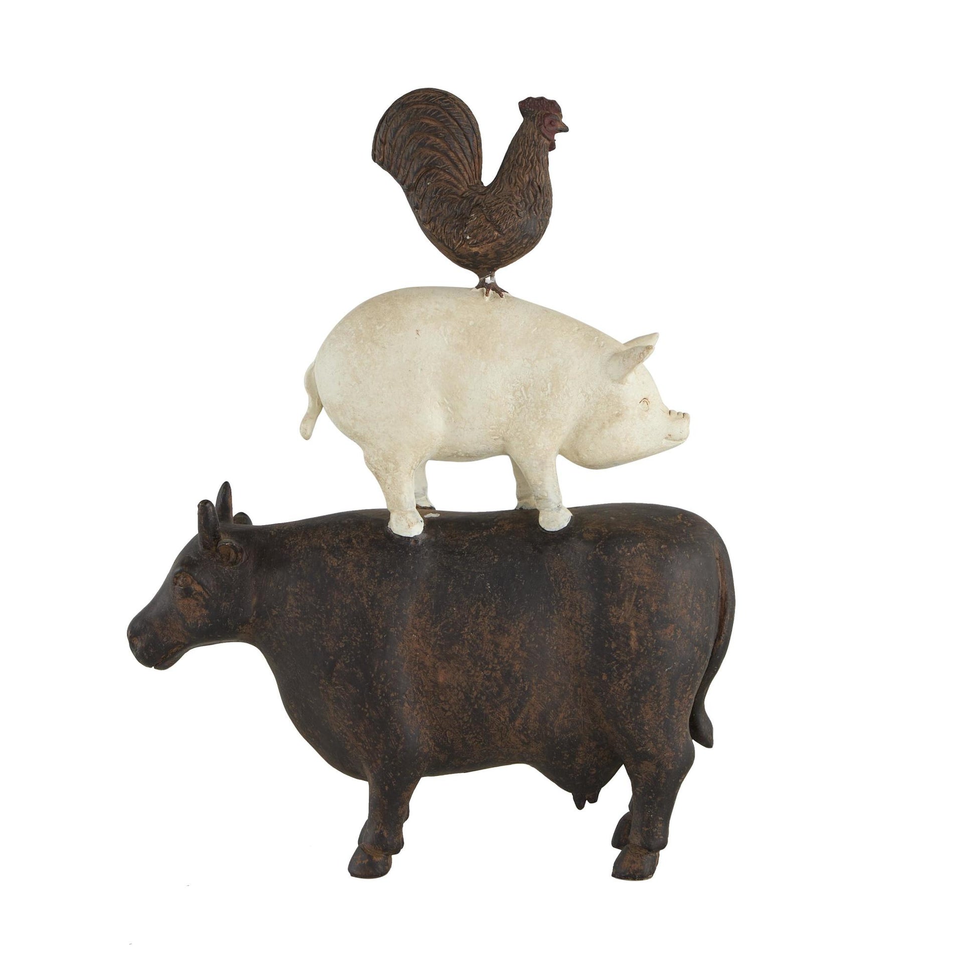 Farm Animals Brown Polystone Stacked Decorative Sculpture with Cream Accent