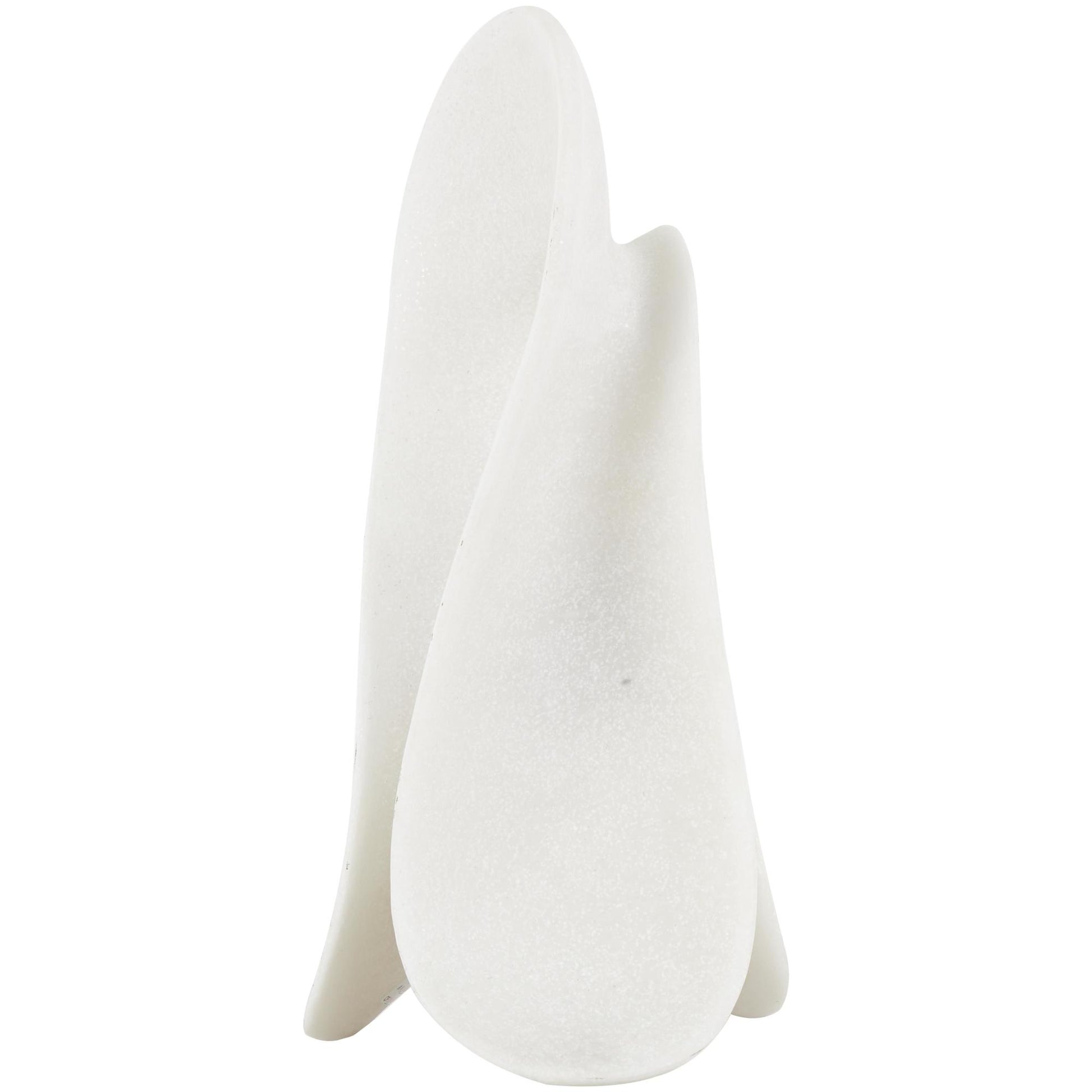 Abstract White Polystone Wavy Shaped Decorative Sculpture with Cutouts and Speckled Texturing