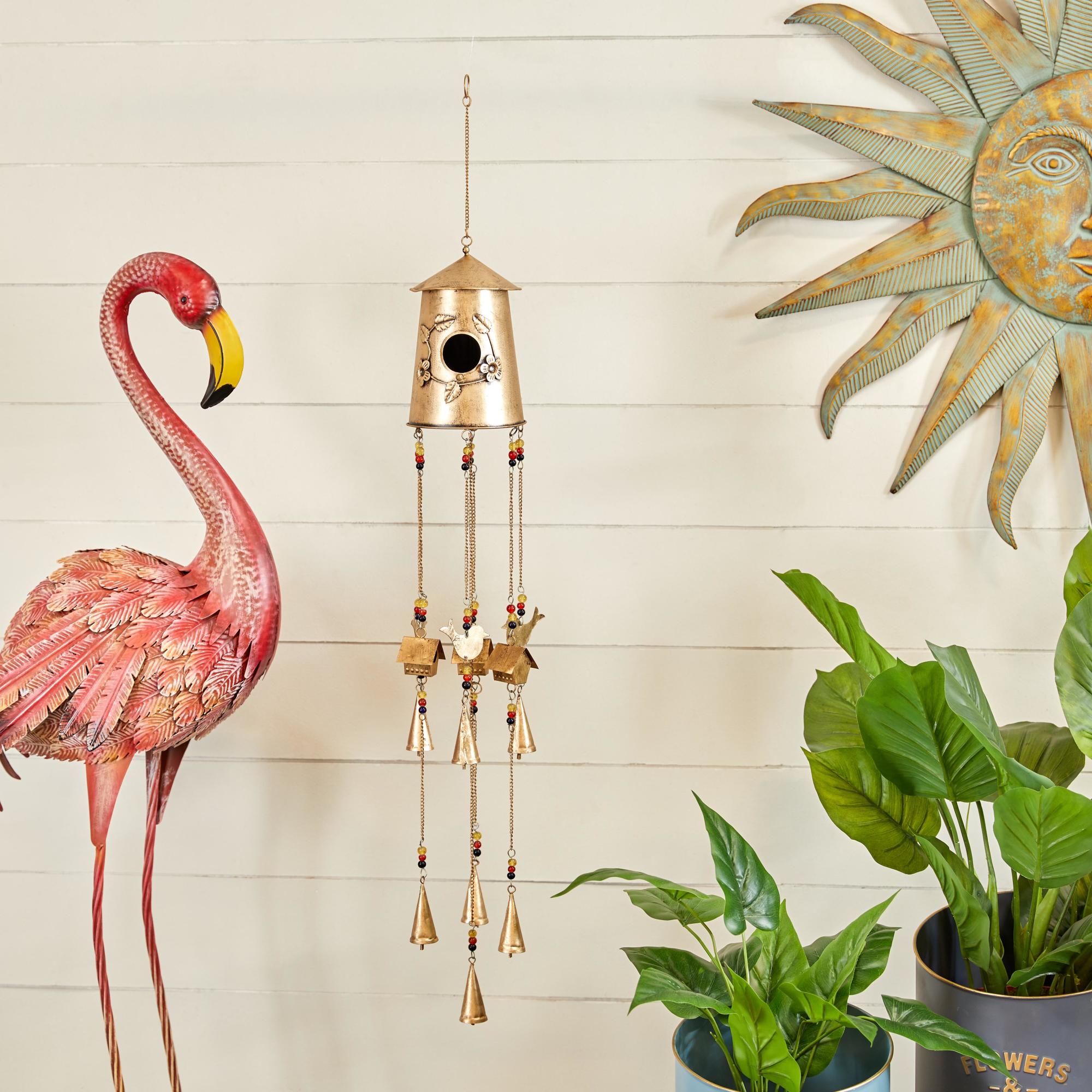 Bronze Metal Handmade Birdhouse Indoor Outdoor Windchime with Glass Beads and Bells