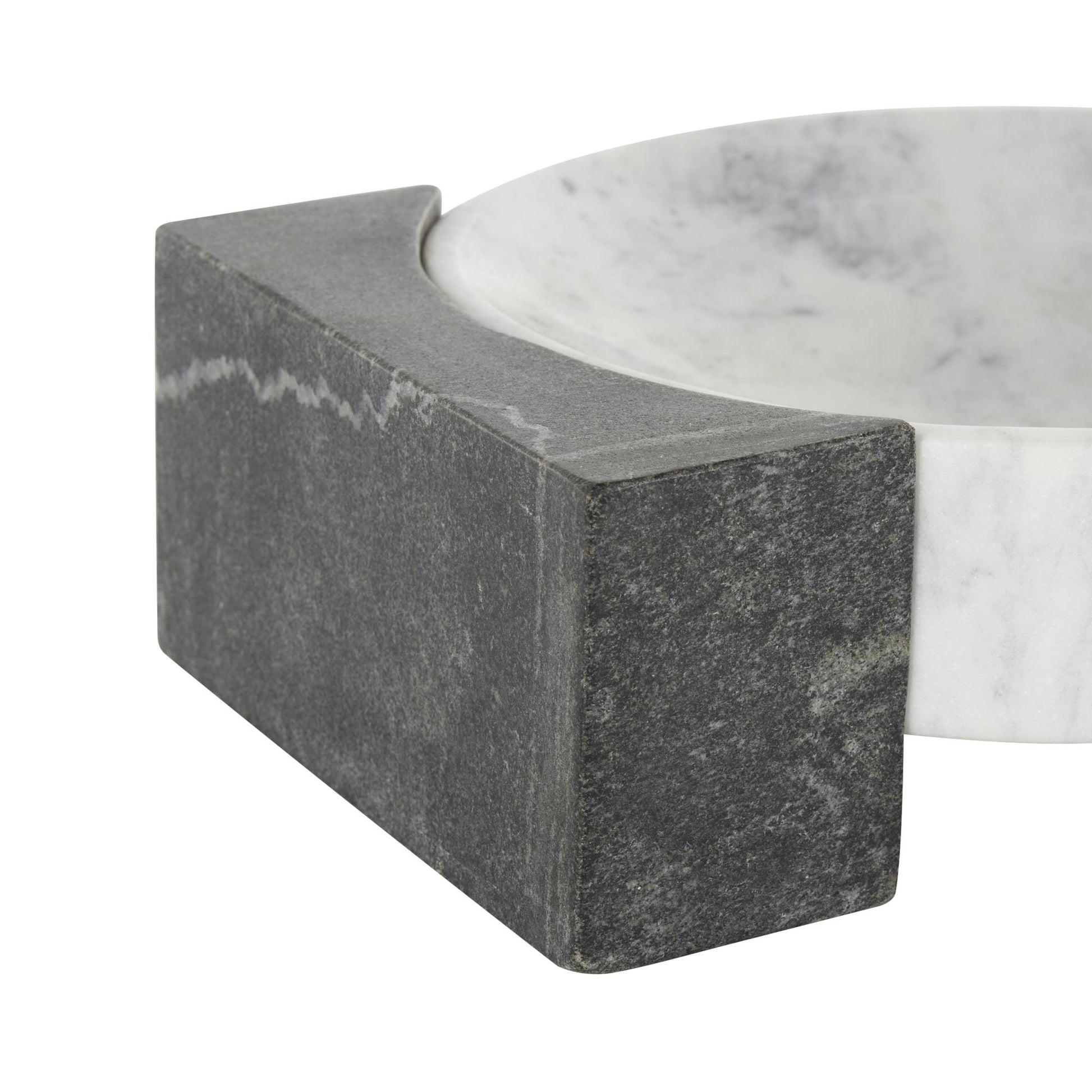 Geometric White Marble Round Living Room Decor Tray with Black Rectangular Blocks