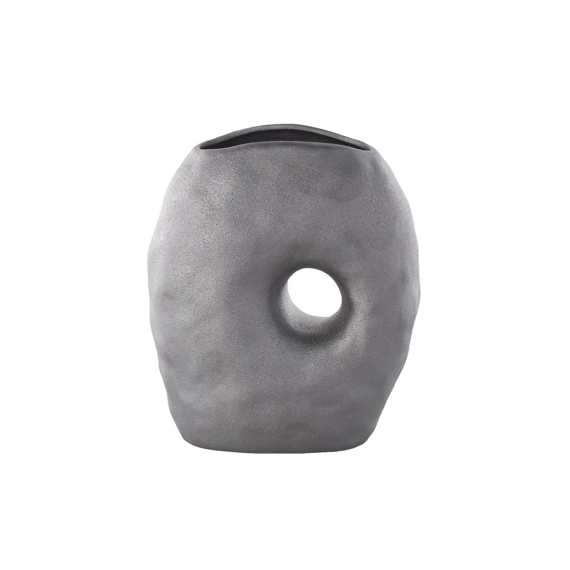Abstract Gray Ceramic Wavy Donut Decorative Vase with Cutout Center