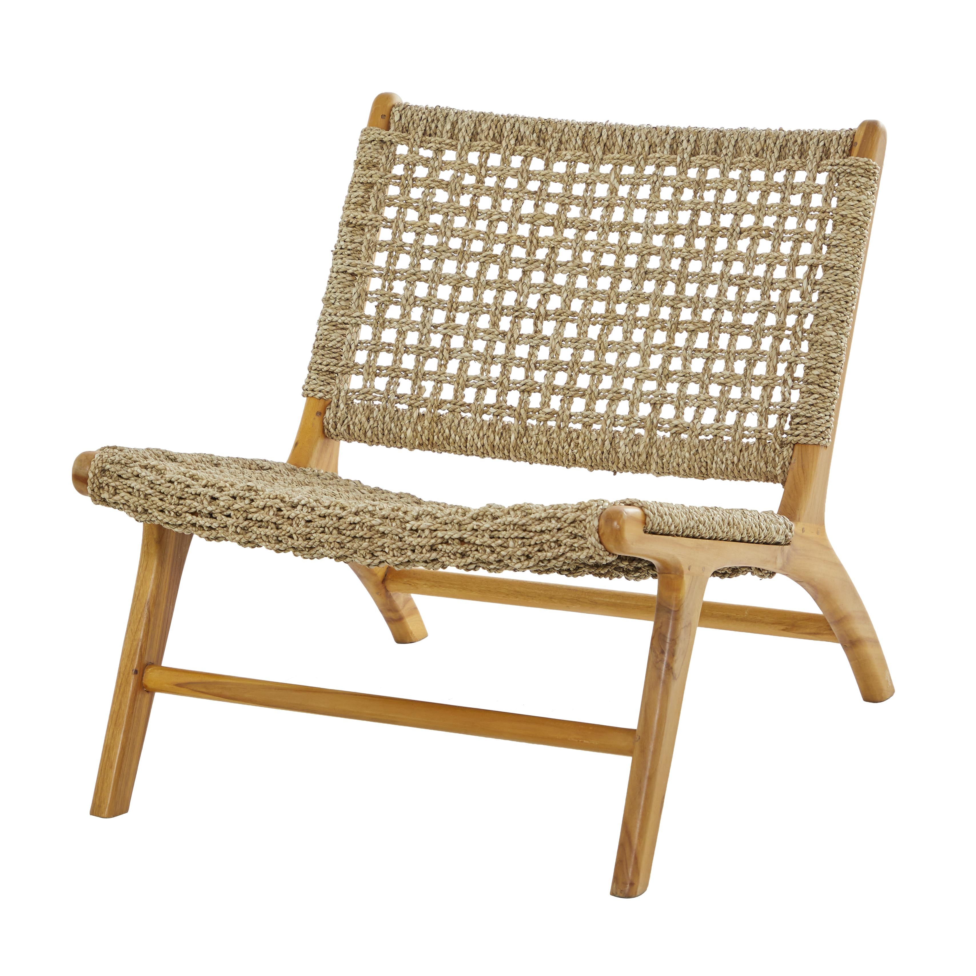 Teak Wood Handmade Living Room Accent Chair with Woven Cane Seat
