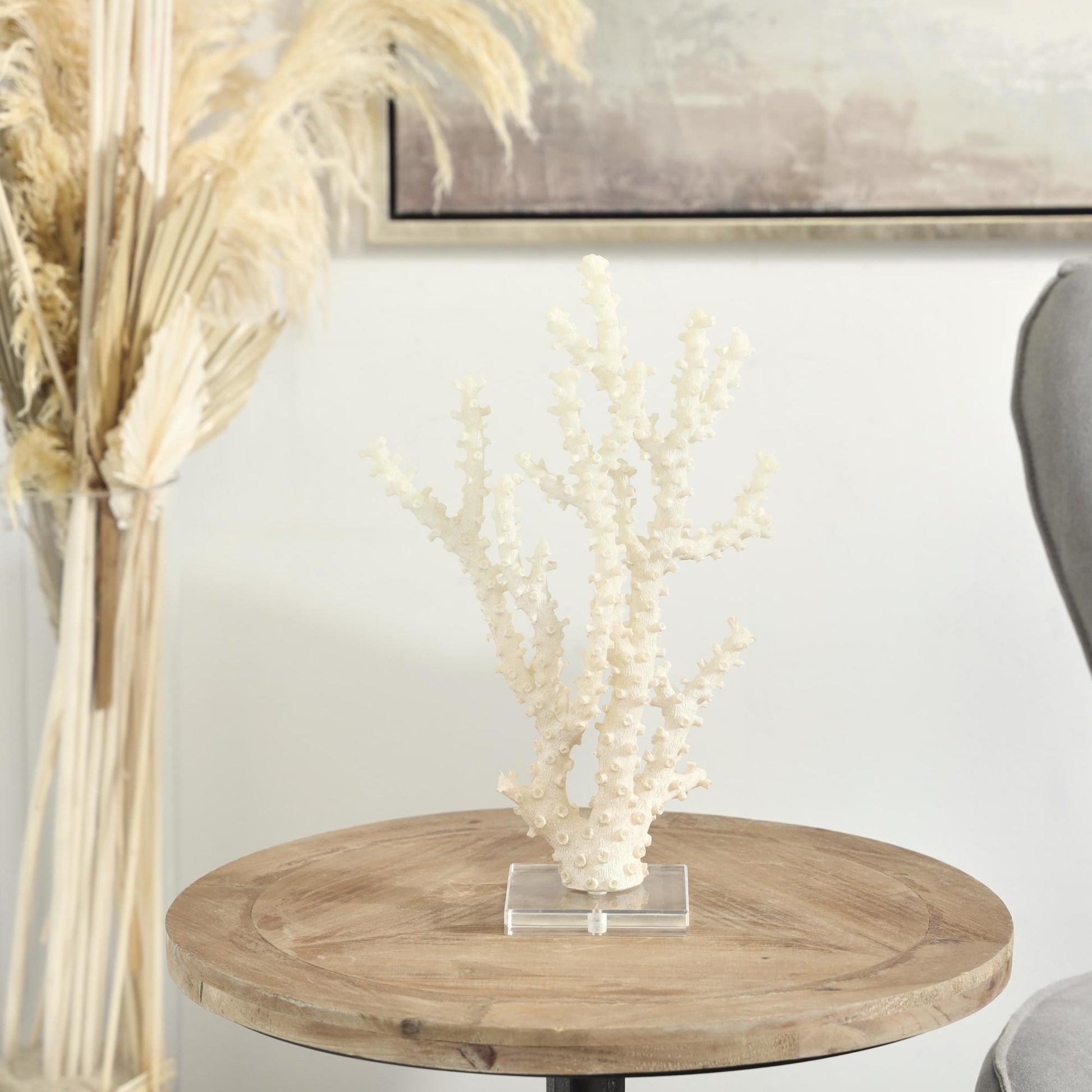Coral Cream Polystone Decorative Sculpture with Clear Acrylic Base