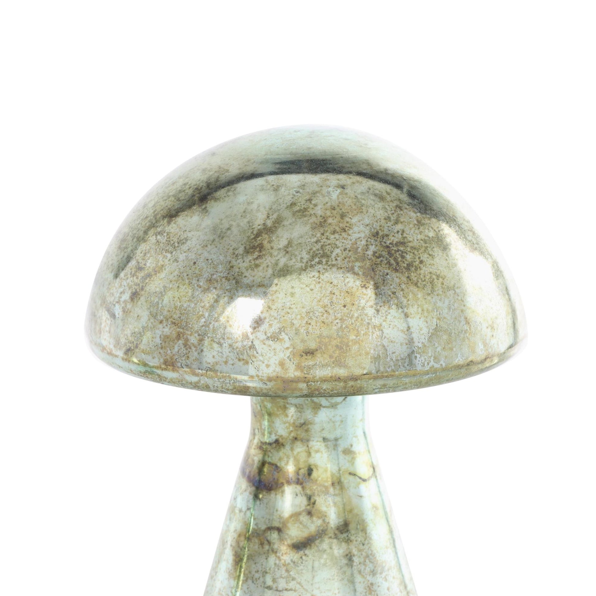 Set of 2 Mushroom Glass Handmade Glossy Weathered Decorative Sculpture