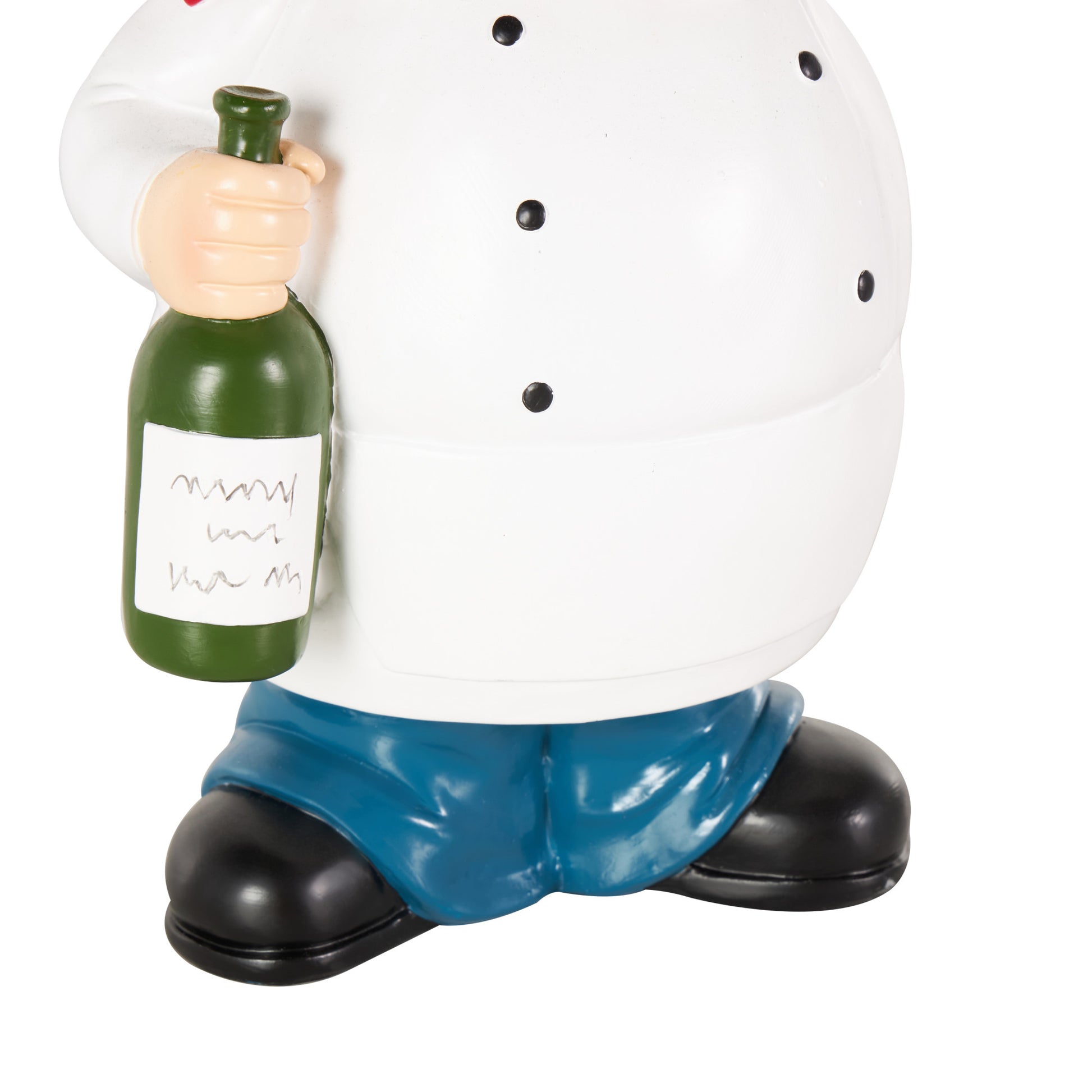 Chef White Polystone Kitchen Decorative Figurine Decorative Sculpture with Black Tray and Green Bottle