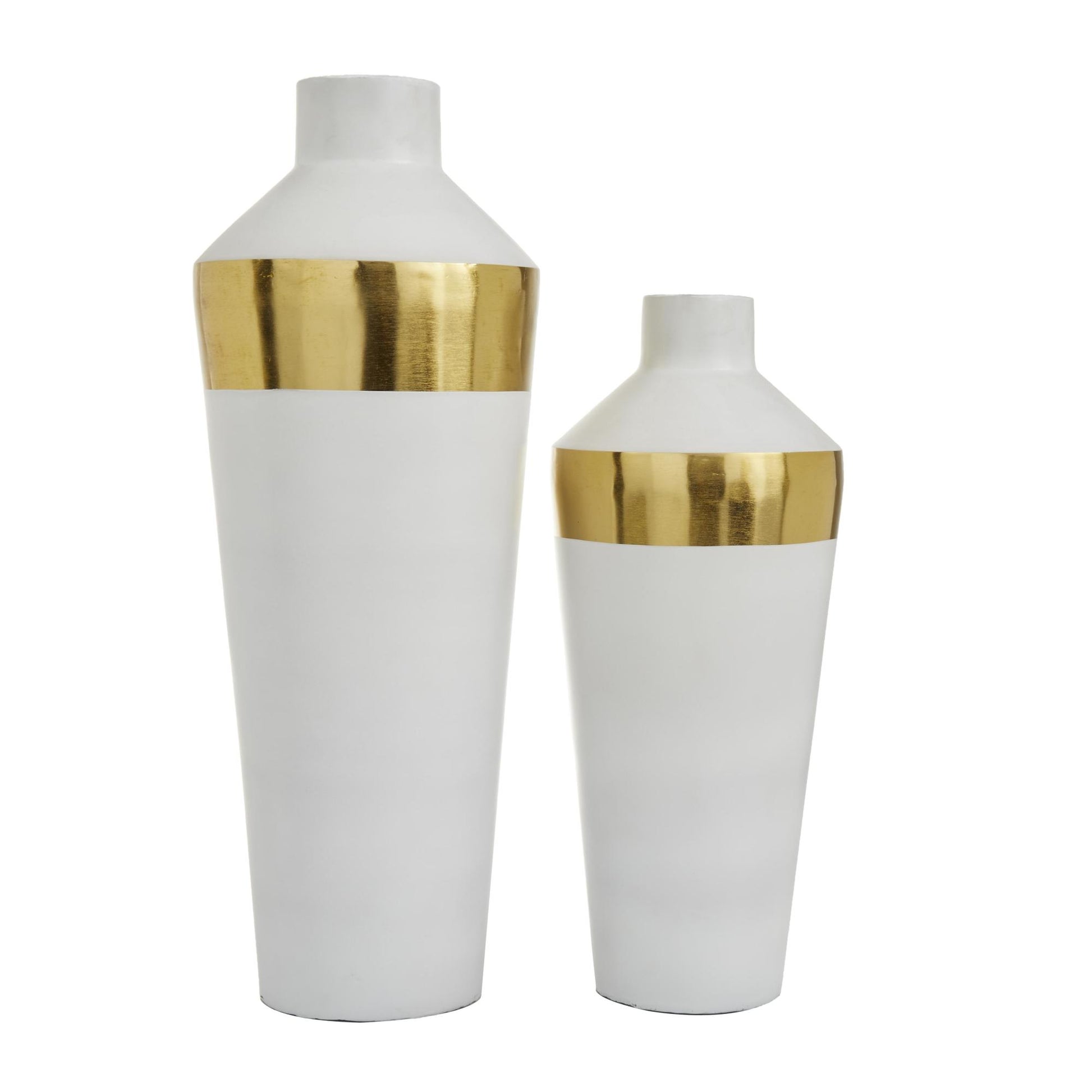 Set of 2 Metal Decorative Vase with Gold Band