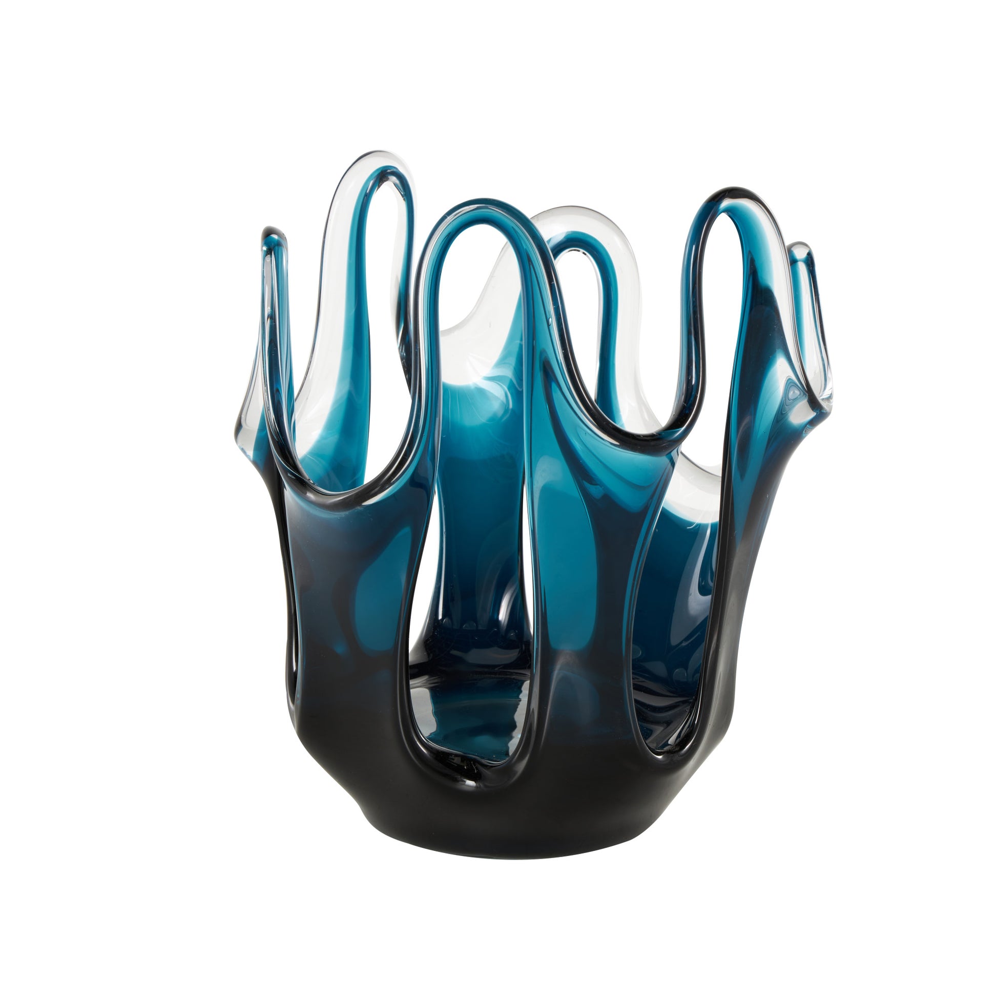 Abstract Glass Ombre Decorative Vase with Wavy Oval Cutouts