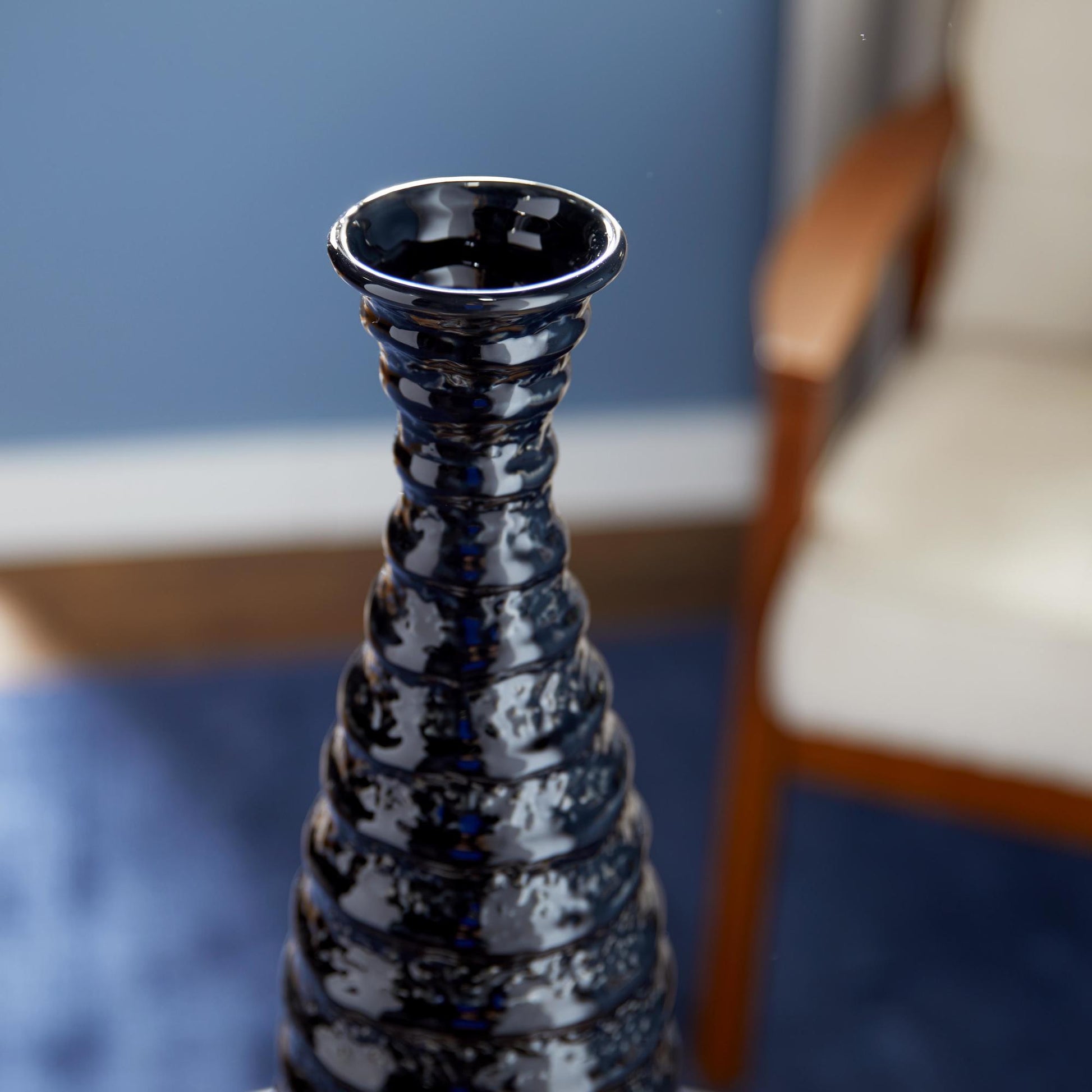 Black Ceramic Decorative Vase with Ripple Texture