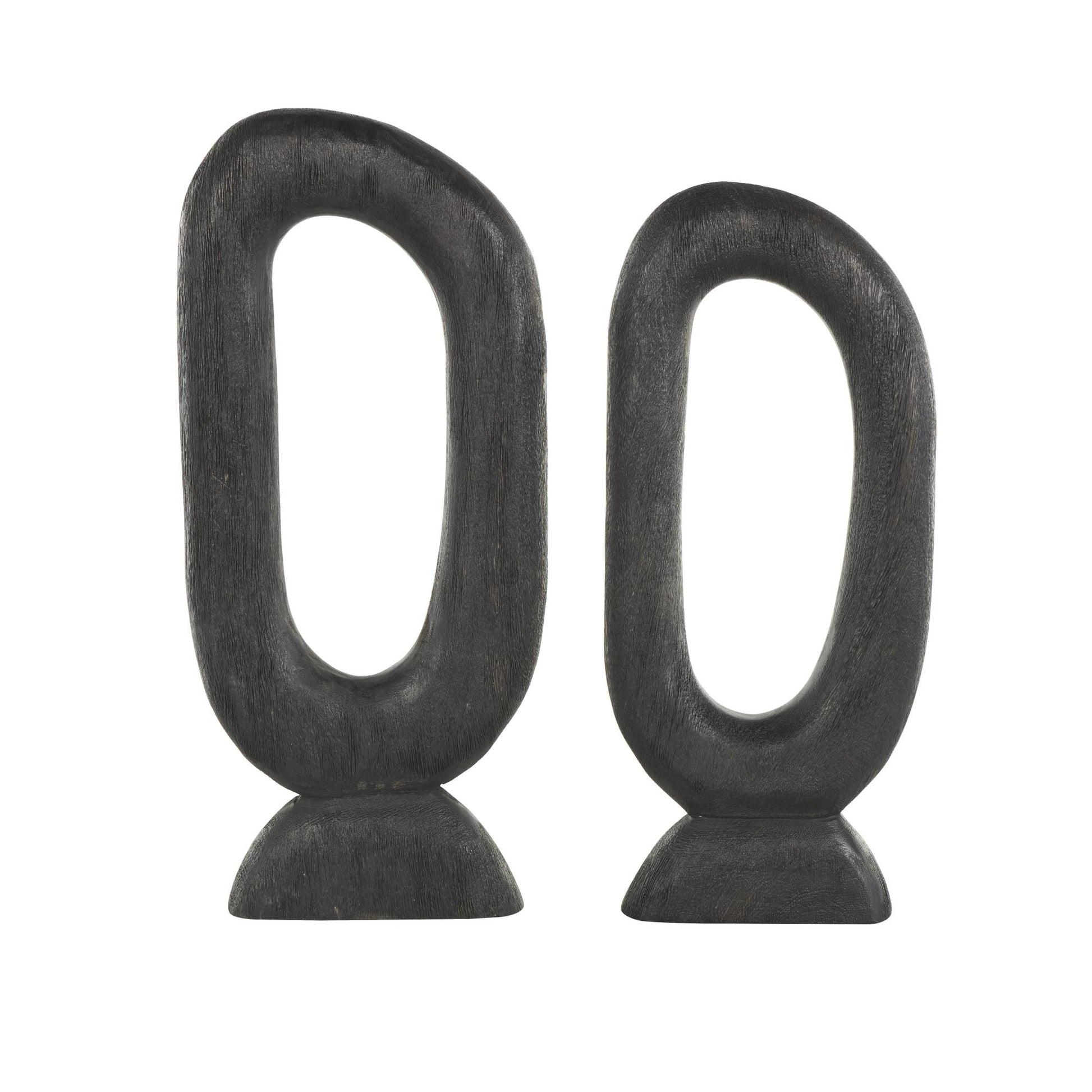 Set of 2 Abstract Black Mango Wood Cutout Oval Decorative Sculpture