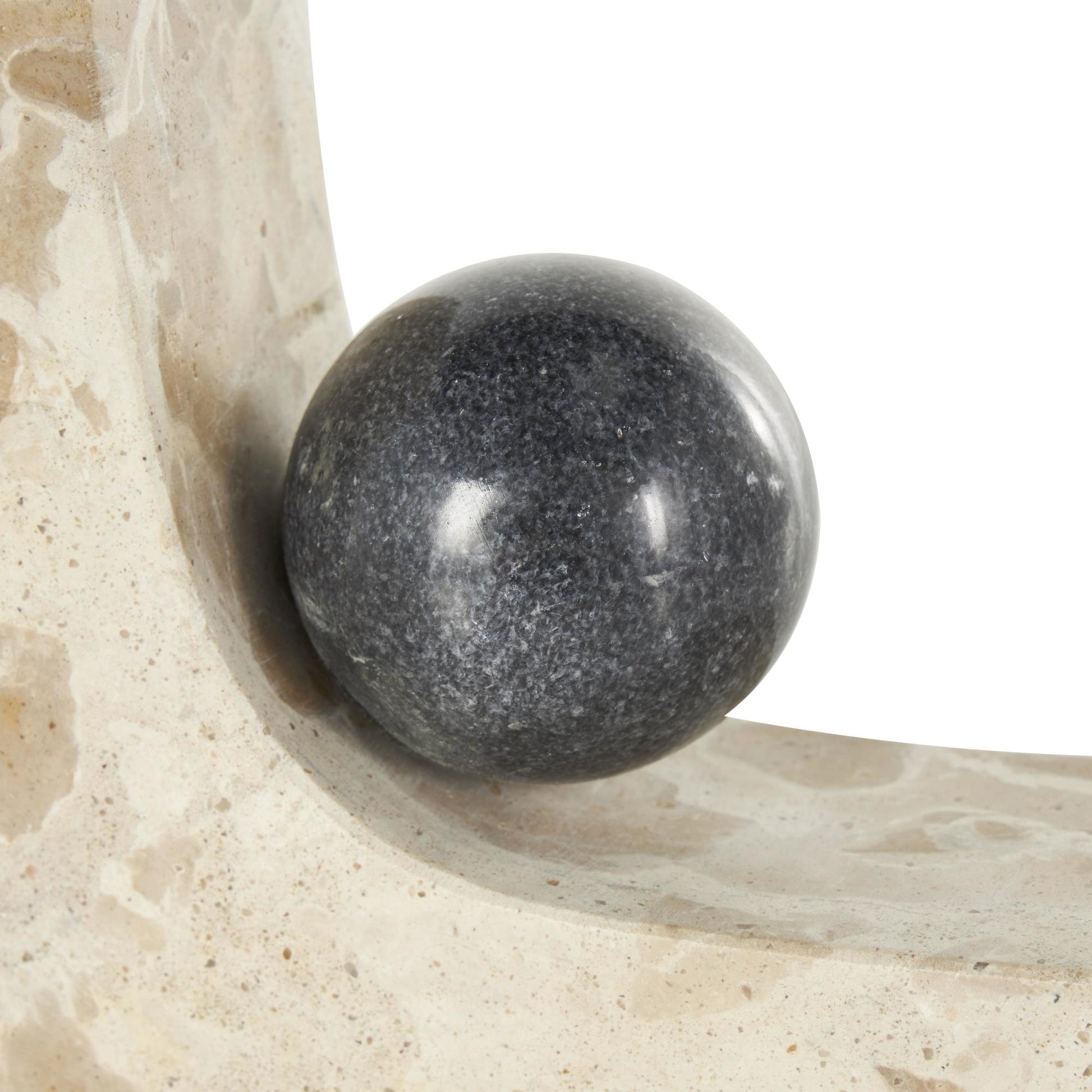 Set of 2 Brown Marble Arched Curved Decorative Bookends with Black Orbs