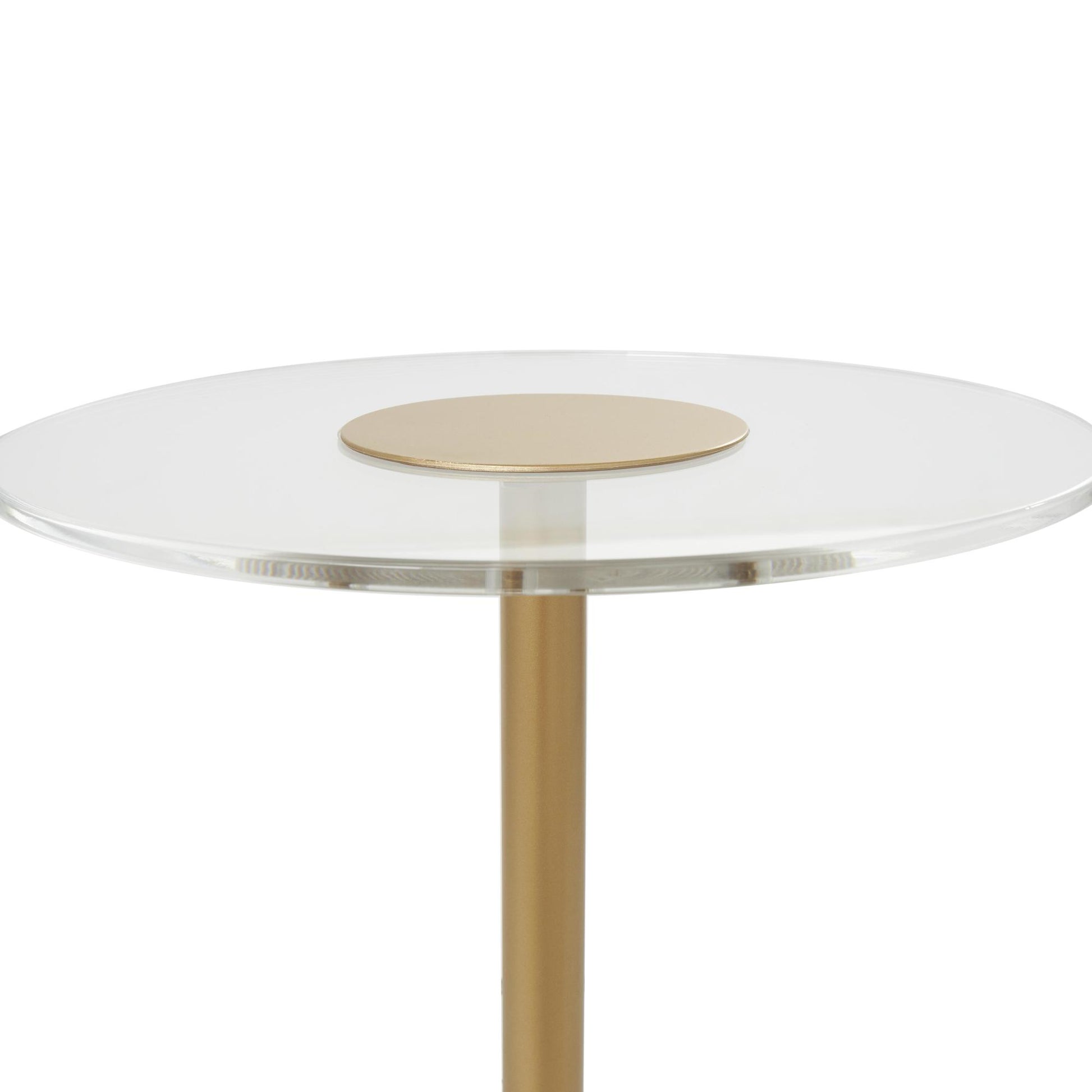 Clear Acrylic Plastic Side End Accent Table with Elevated Base and Gold Stand