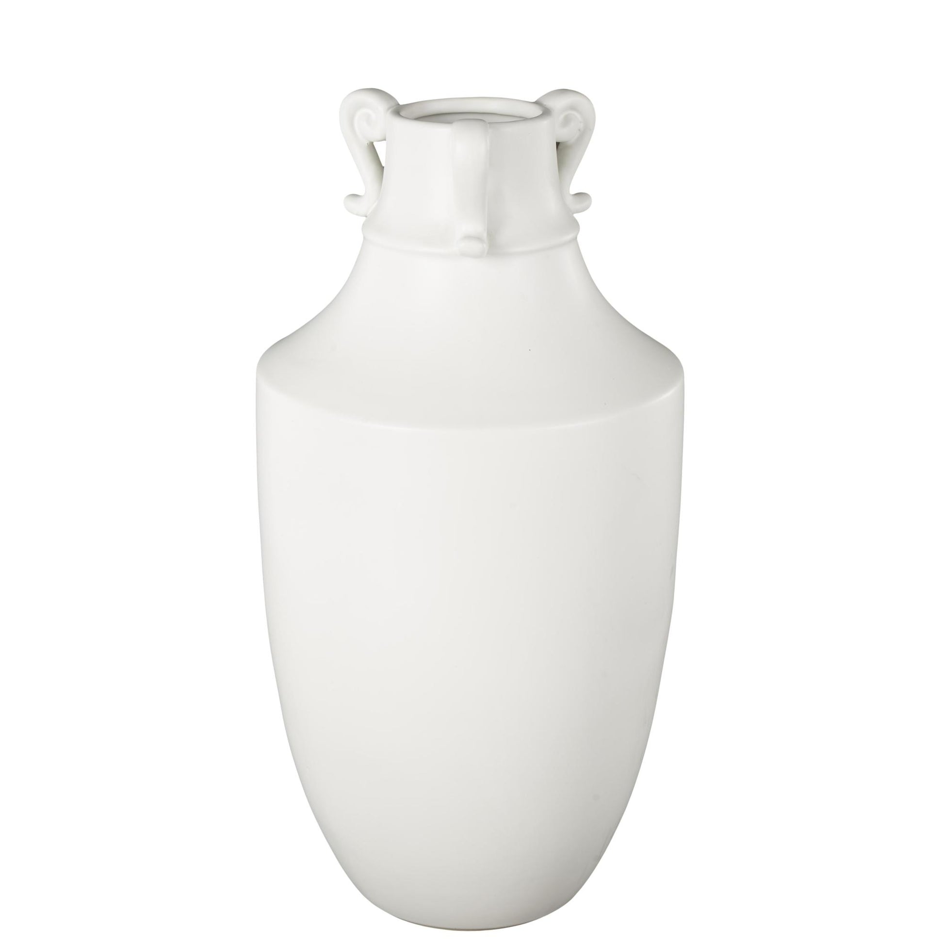 Scroll White Ceramic Sleek Amphora Decorative Vase with Handles