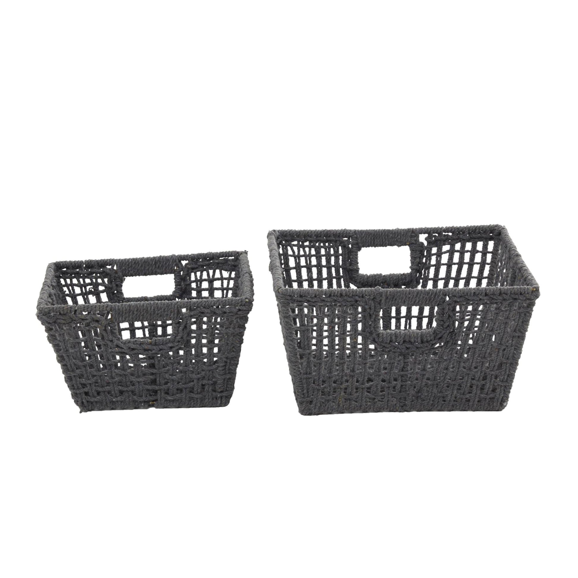 CosmoLiving by Cosmopolitan Set of 2 Cotton Fabric Handmade Decorative and Functional Storage Basket with Handles