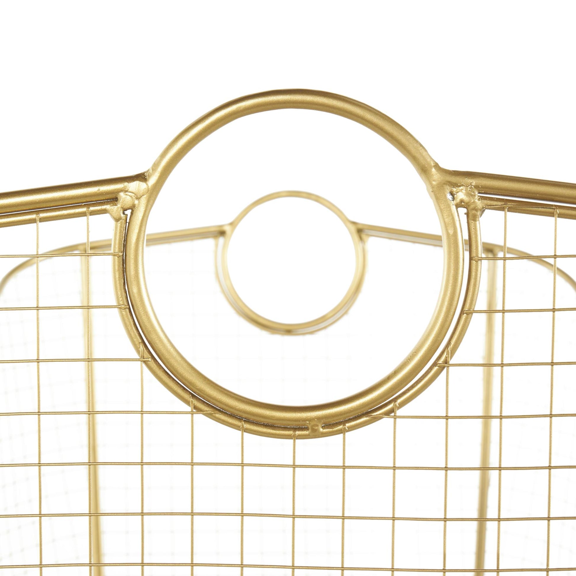 Geometric Metal Wire Grid Decorative and Functional Storage Basket with Curved Sides and Ring Handles