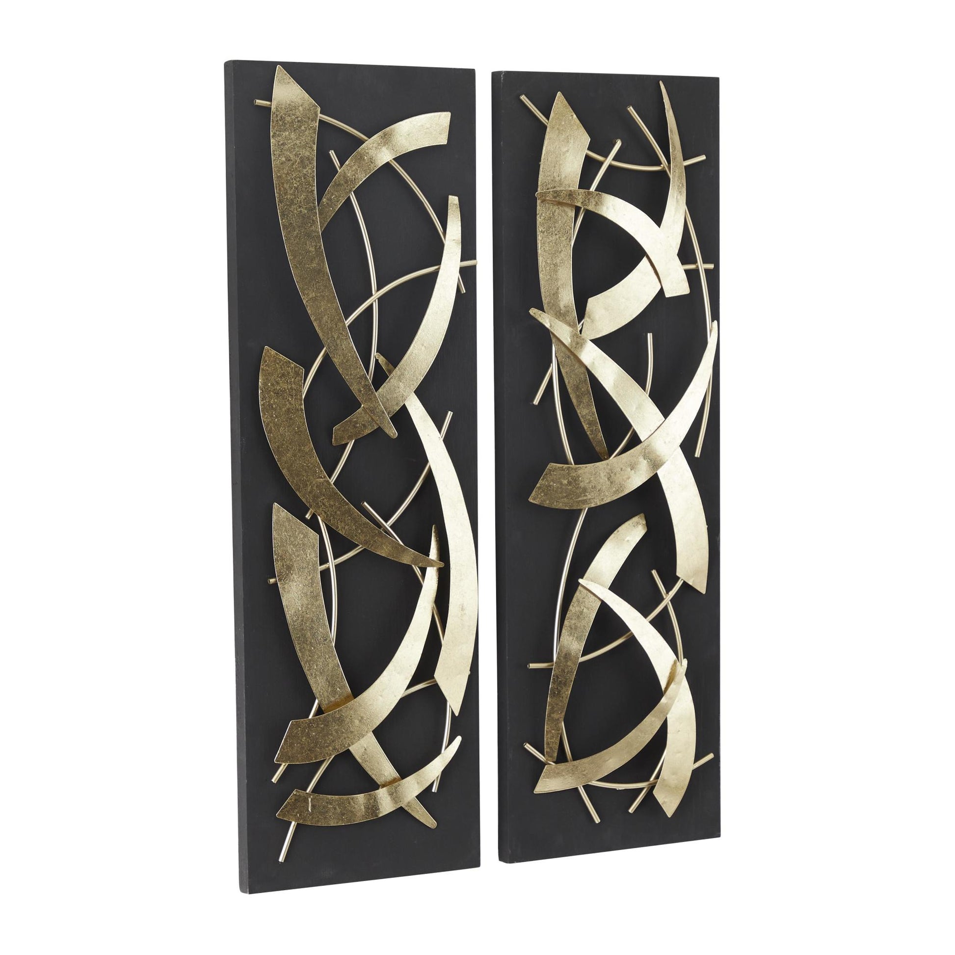 Set of 2 Abstract Metal Dimensional Home Wall Decor with Black Backing Set of 2 12"W, 36"H