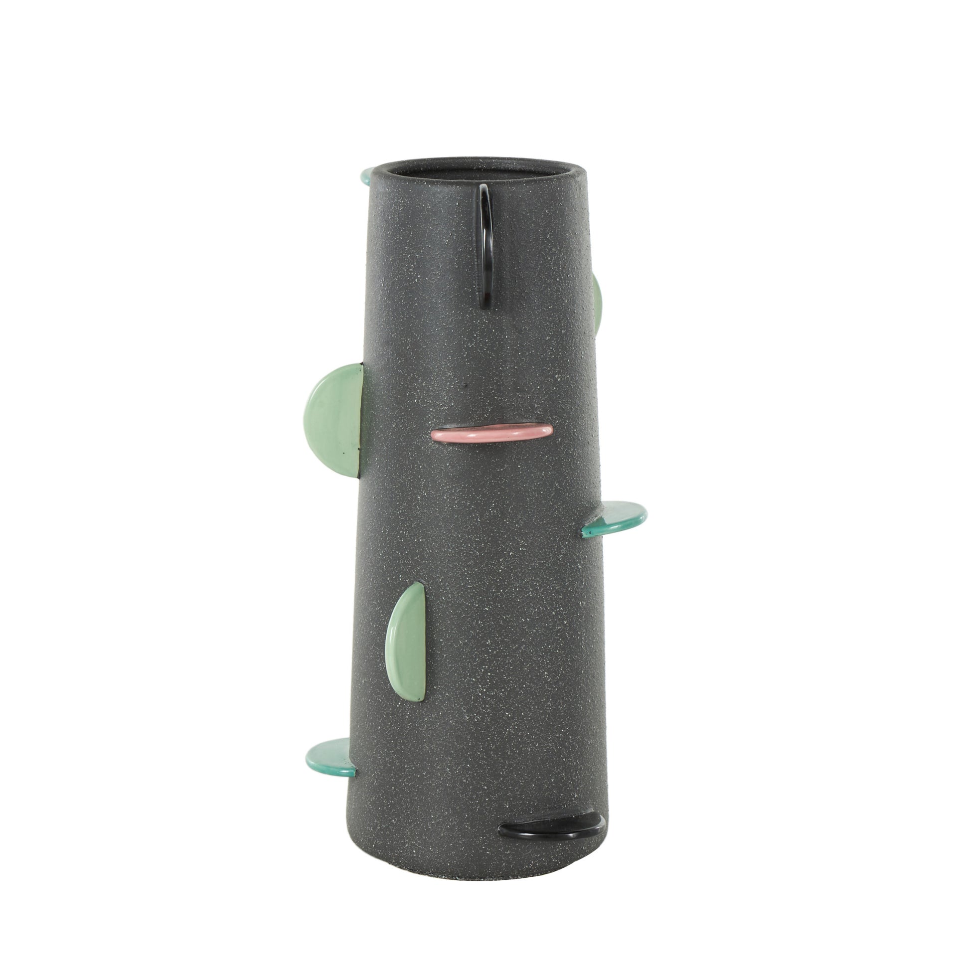 Black Ceramic Textured Decorative Vase with Multicolor Half-Moon Accents