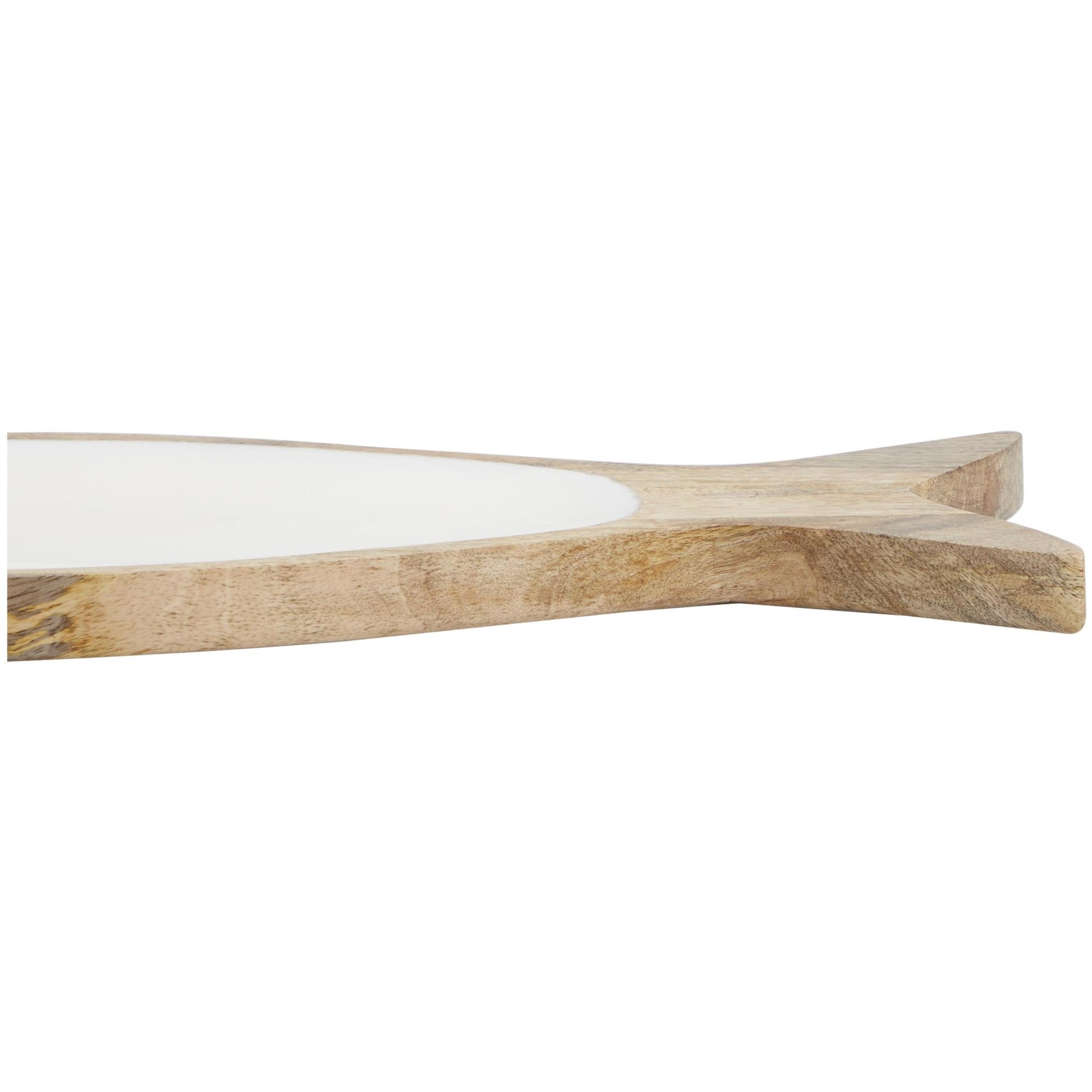 Fish Brown Mango Wood Living Room Decor Tray with White Enameled Interior