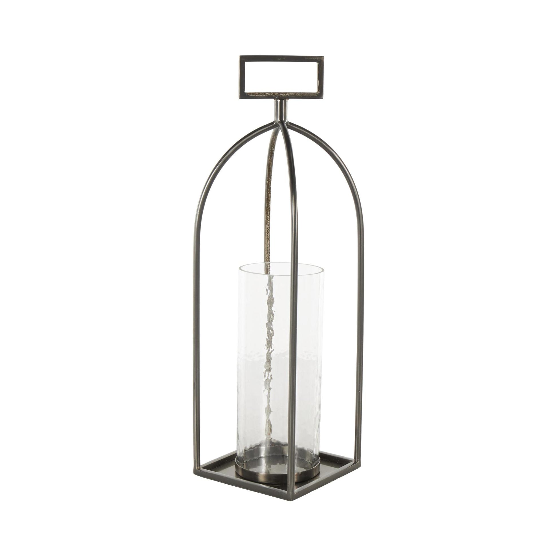 Silver Metal Open Frame Indoor Outdoor Candle Lantern with Rectangle Handles