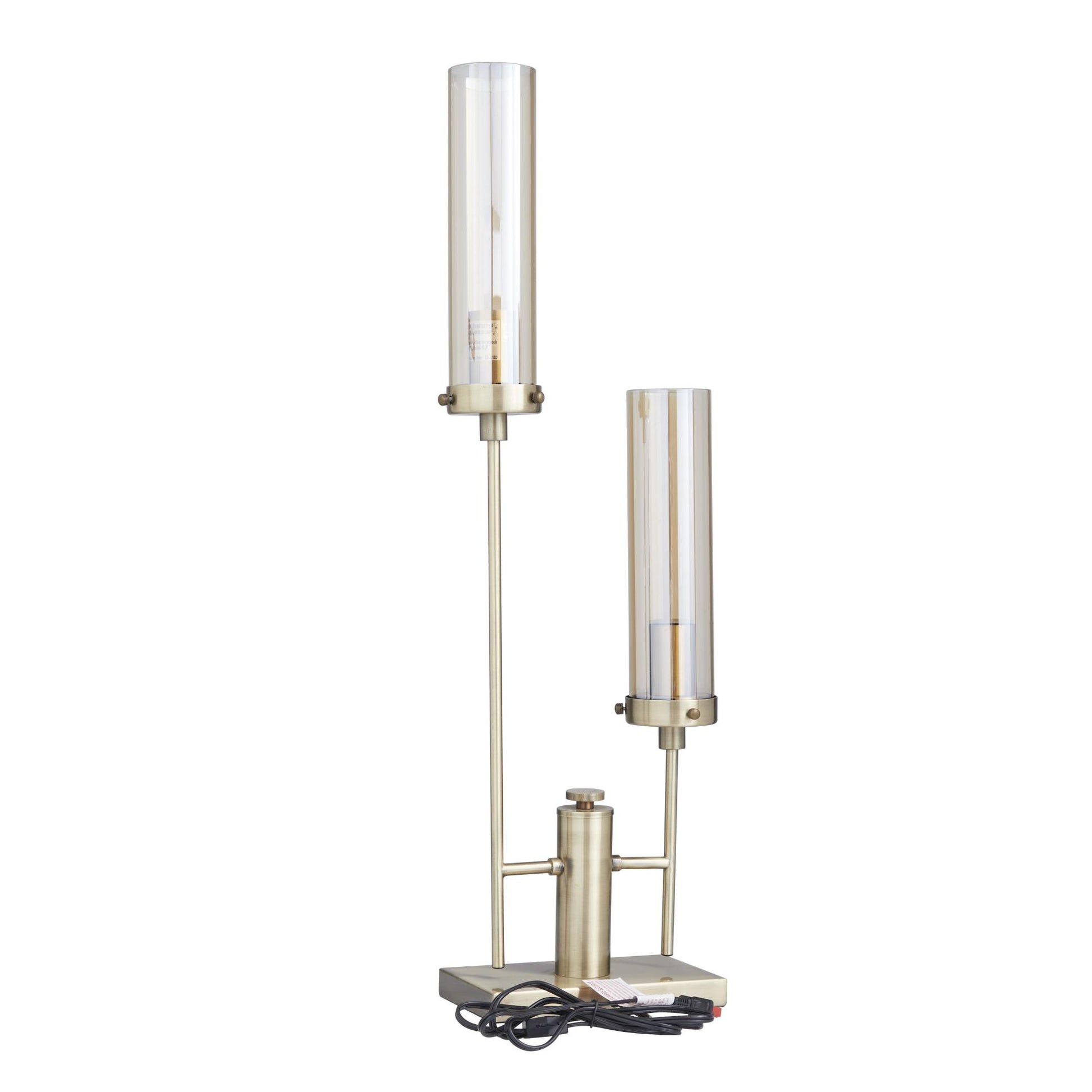 Gold Metal Tall Room Accent Lamp with Cylinder Glass Shades