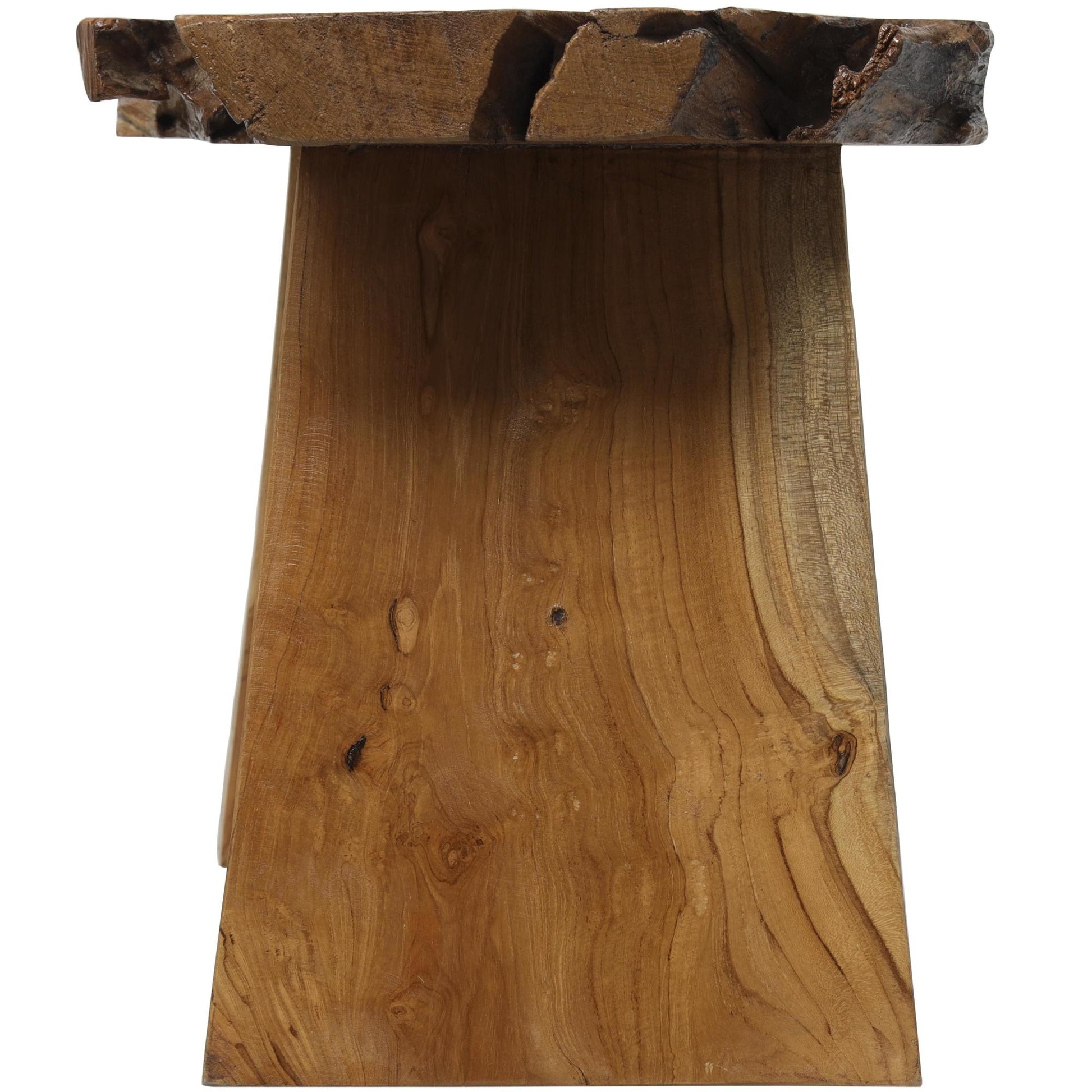 Brown Teak Wood Handmade Natural Live Edge Living Room Coffee Table with Angled Base