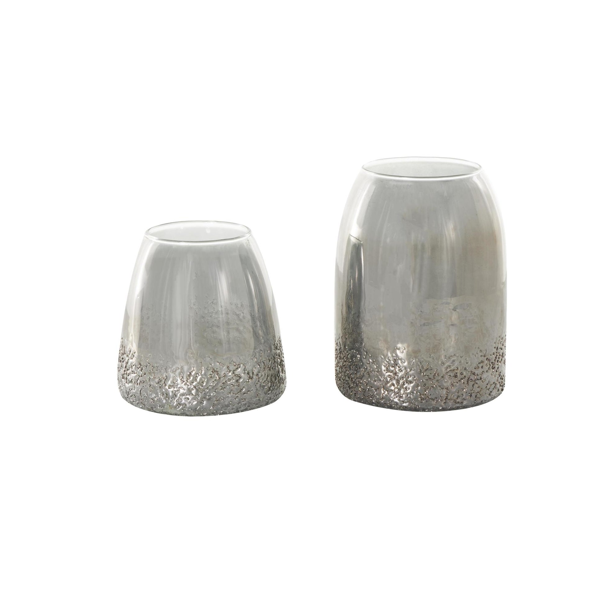 Set of 2 Gray Glass Textured Decorative Vase