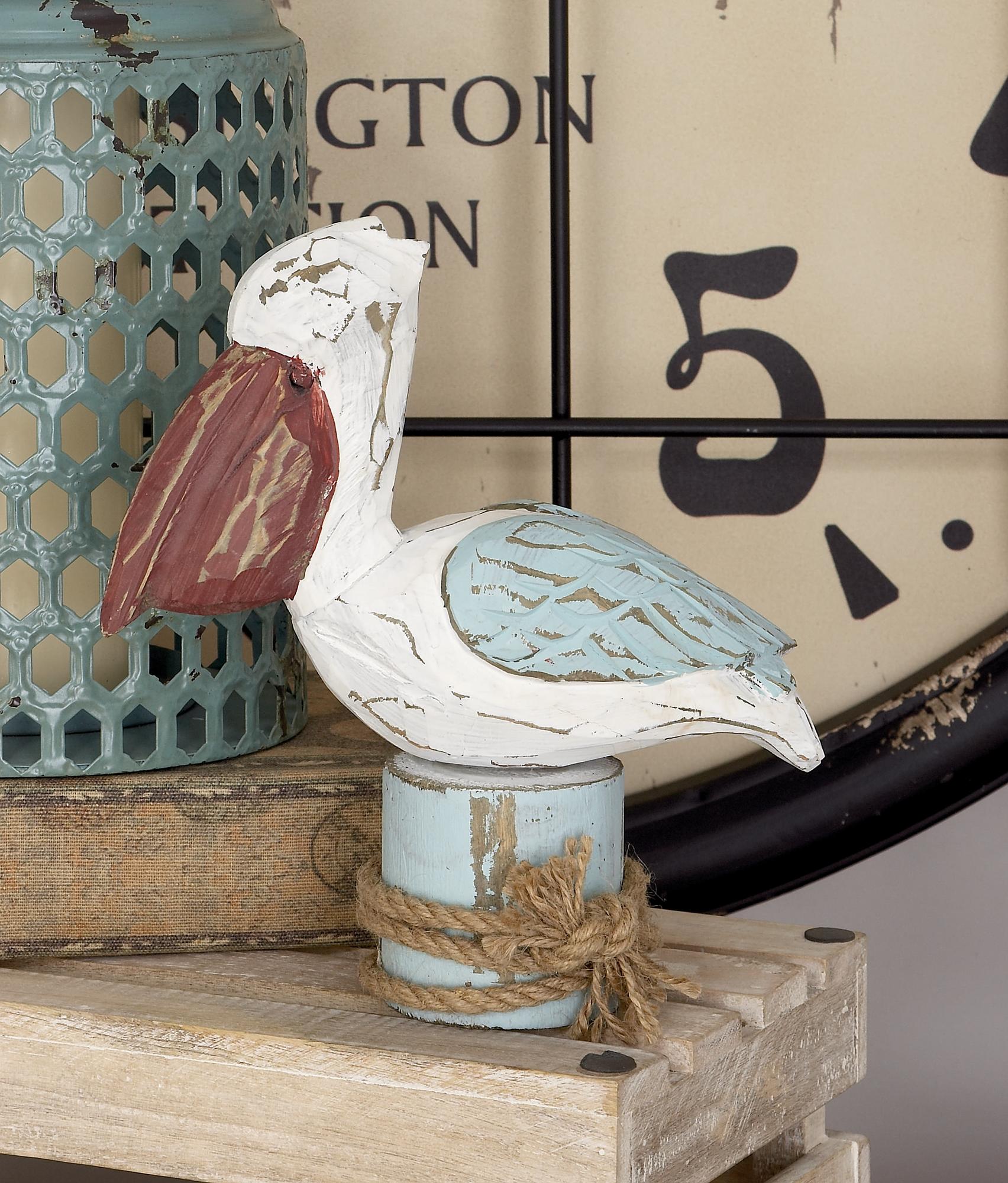 Pelican Multi Colored Wood Decorative Sculpture