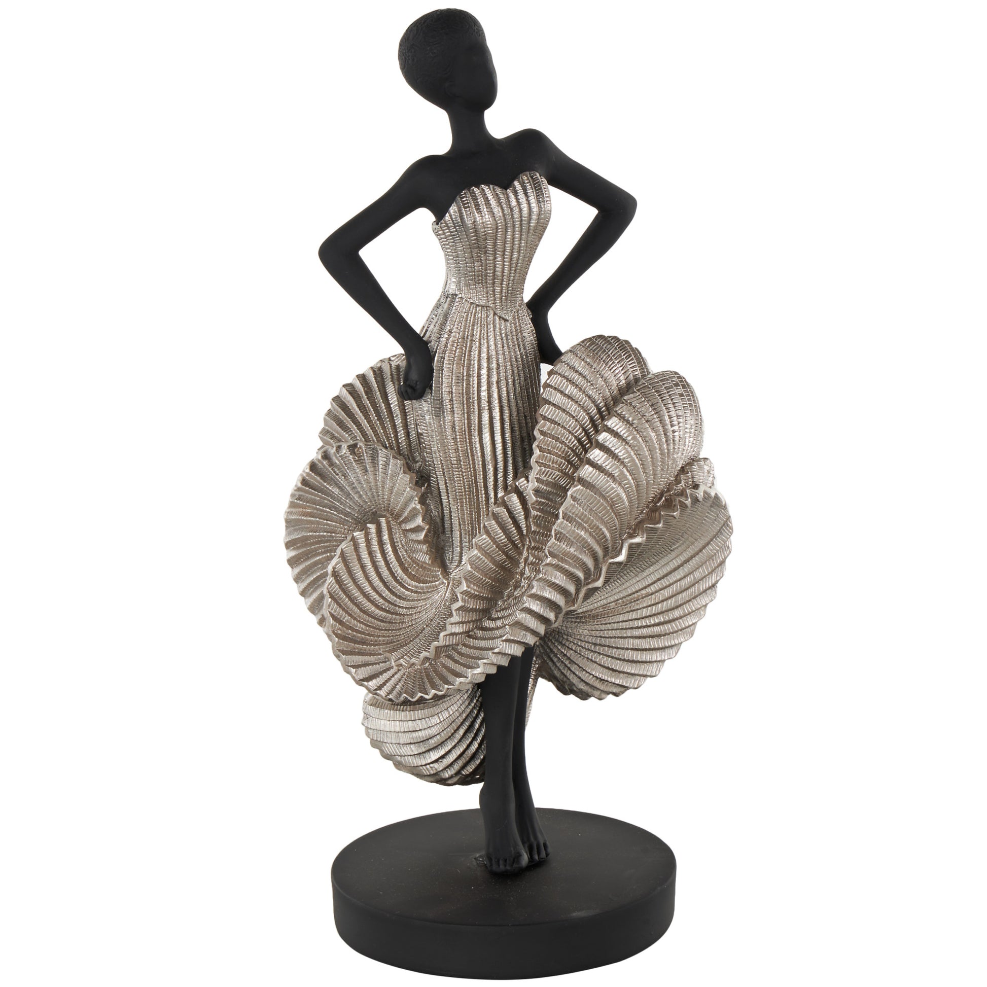 Dancer Black Polyresin Decorative Sculpture with Silver Dress