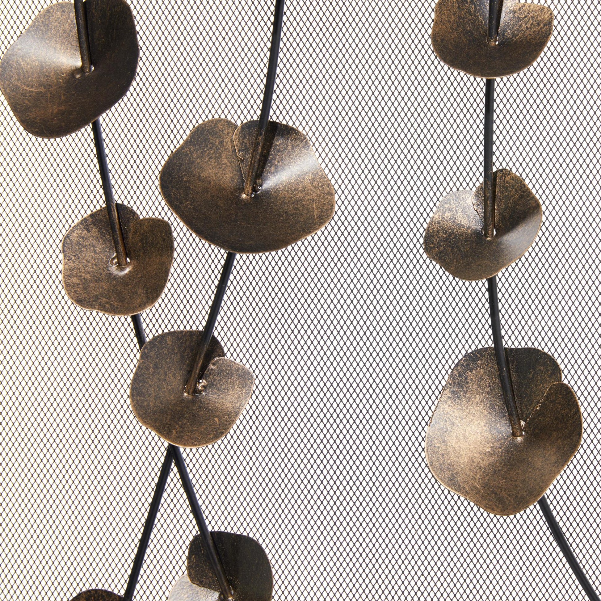 Floral Gold Metal Foldable Mesh Netting 3 Panel Living Room Fireplace Screen with 3D Floral on Vines