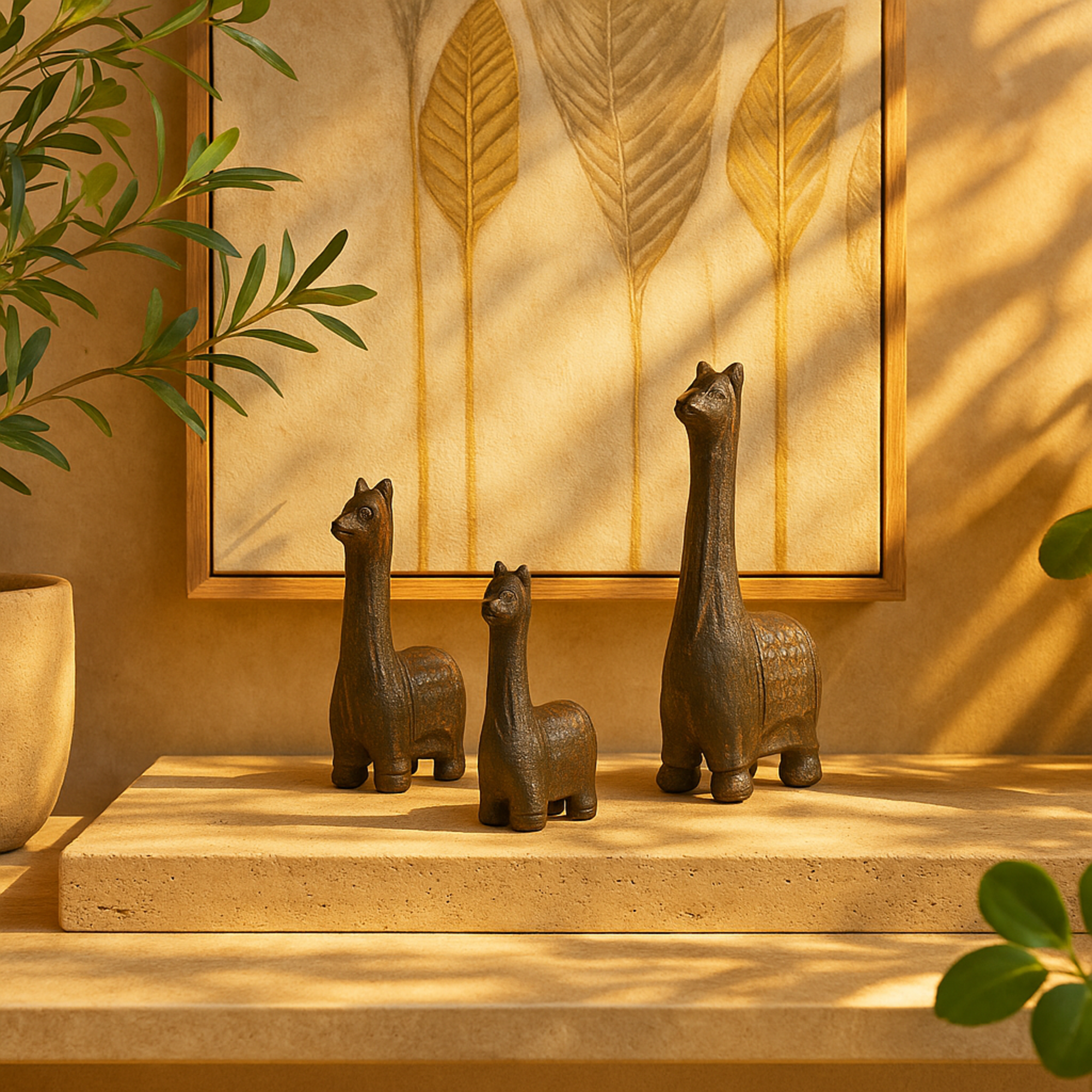 Set of 3 Llama Black Metal Decorative Sculpture