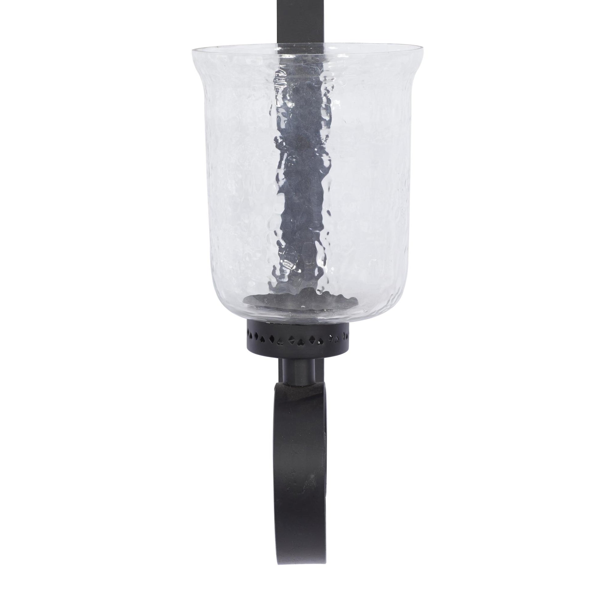 Scroll Black Metal Long Indoor Outdoor Wall Sconce with Hurricane Glass Holder