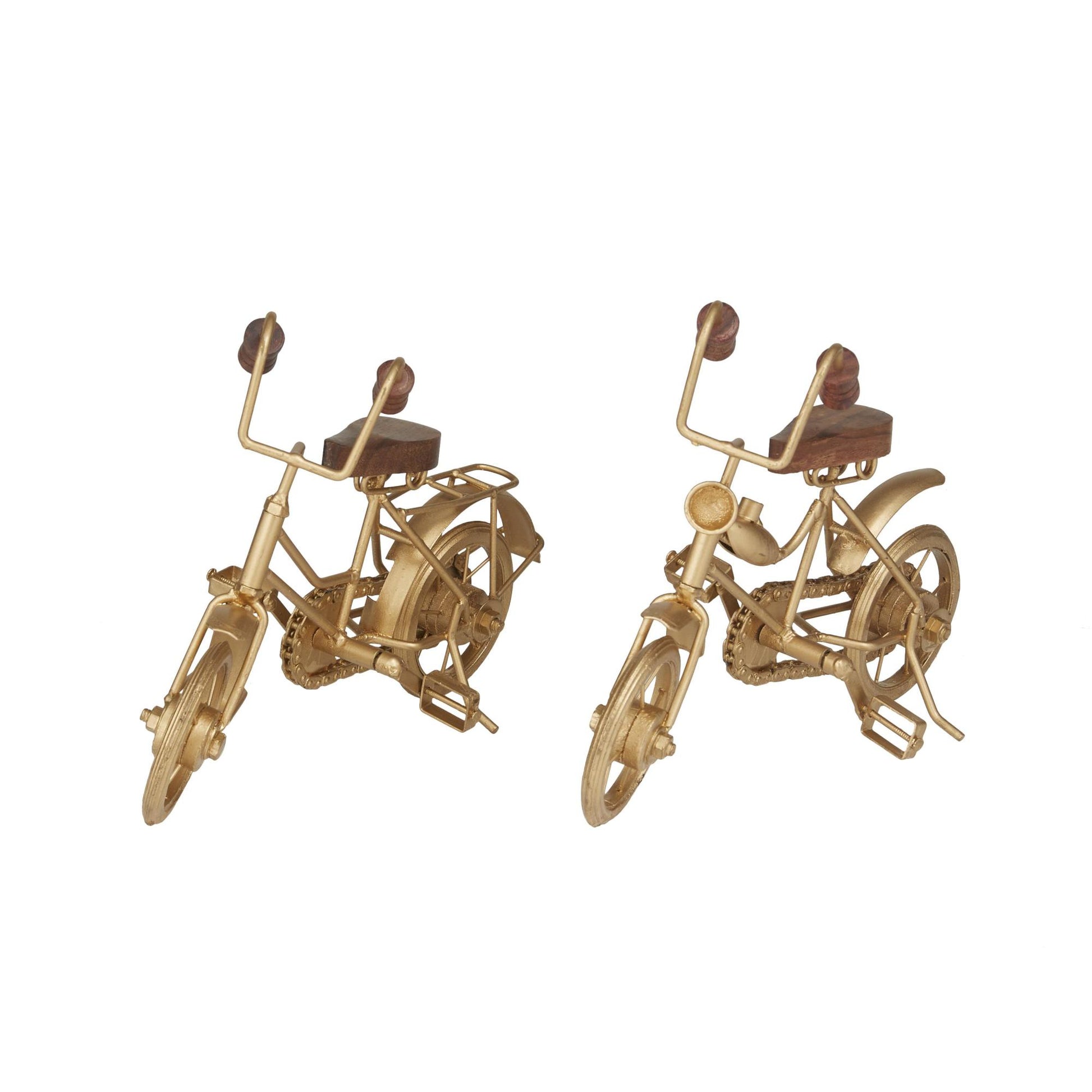 Set of 2 Bike Gold Metal Decorative Sculpture with Wood Accents