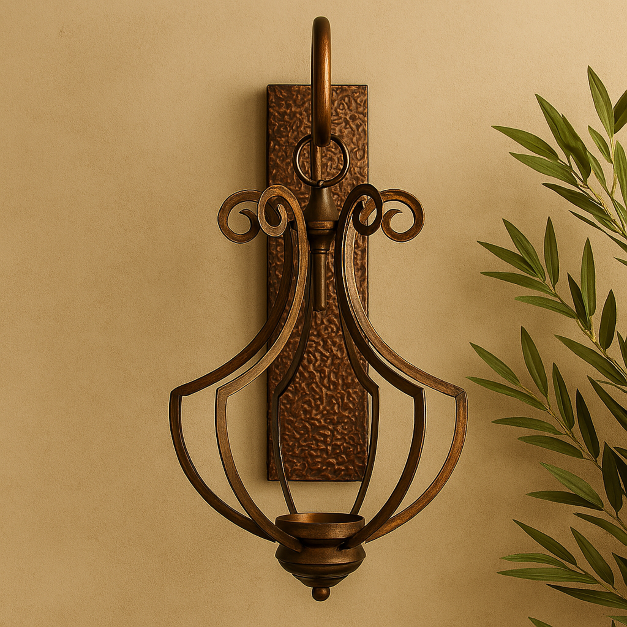 Scroll Bronze Metal Single Candle Indoor Outdoor Wall Sconce