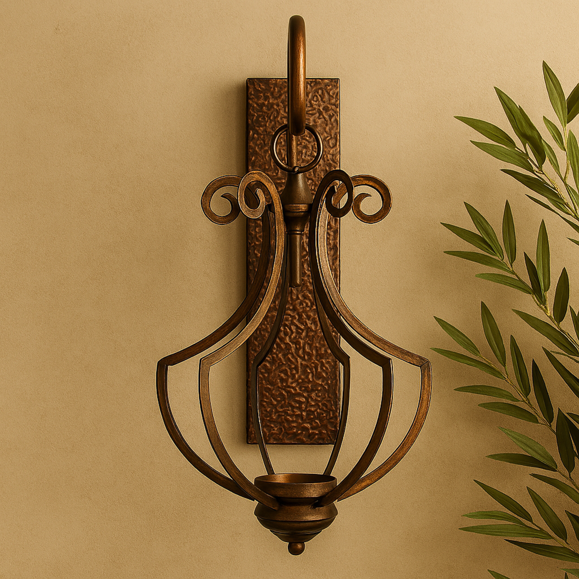 Scroll Bronze Metal Single Candle Indoor Outdoor Wall Sconce