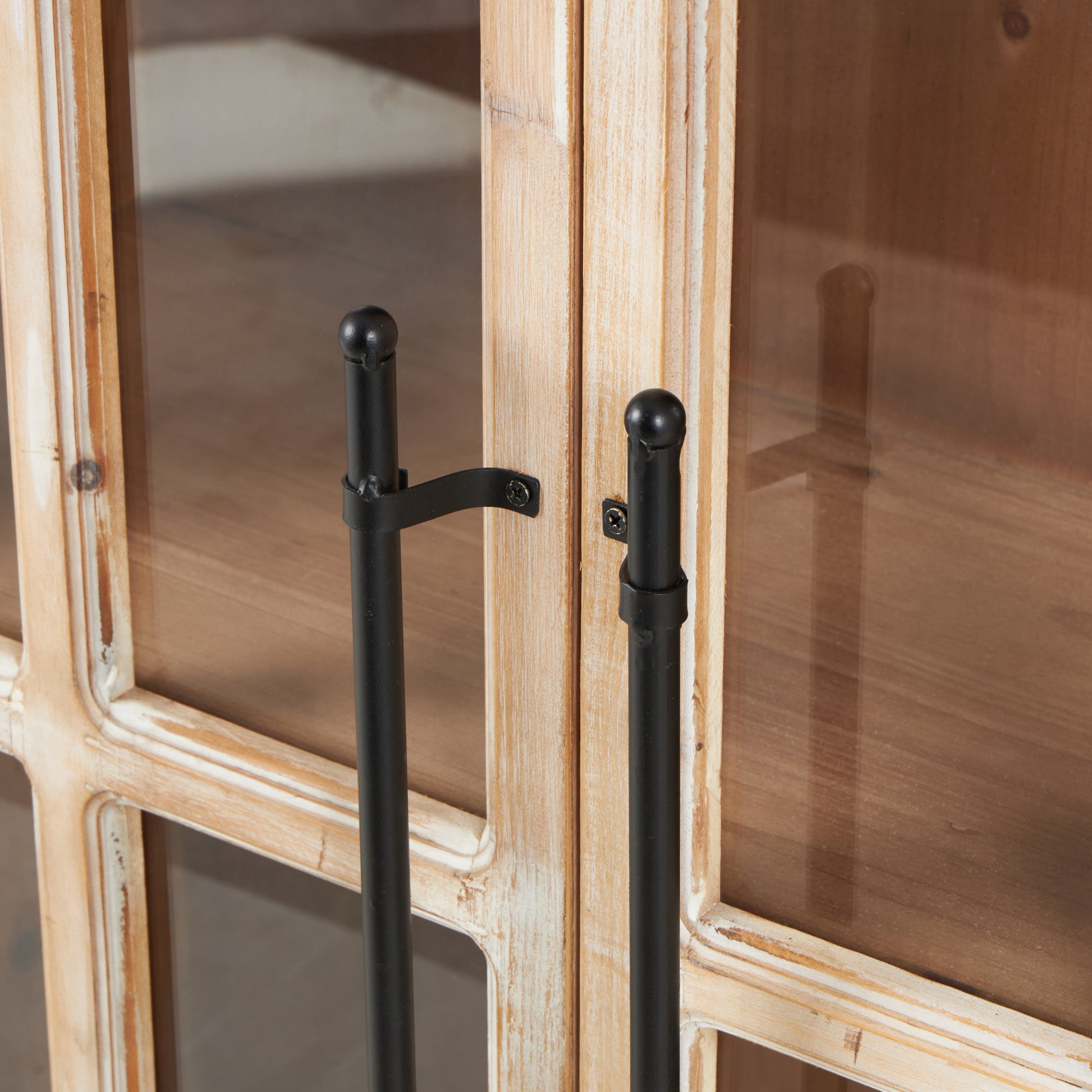 Brown Wood 2 Door Room Cabinet with Black Rod Handles