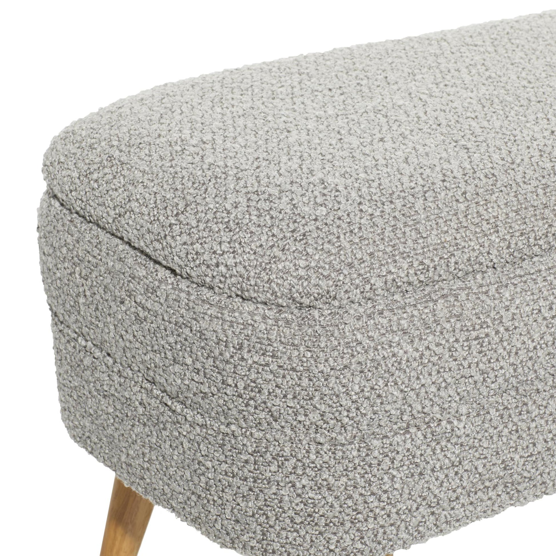Gray Polyester Rounded Upholstered Boucle Room Storage Bench with Tapered Wood Legs