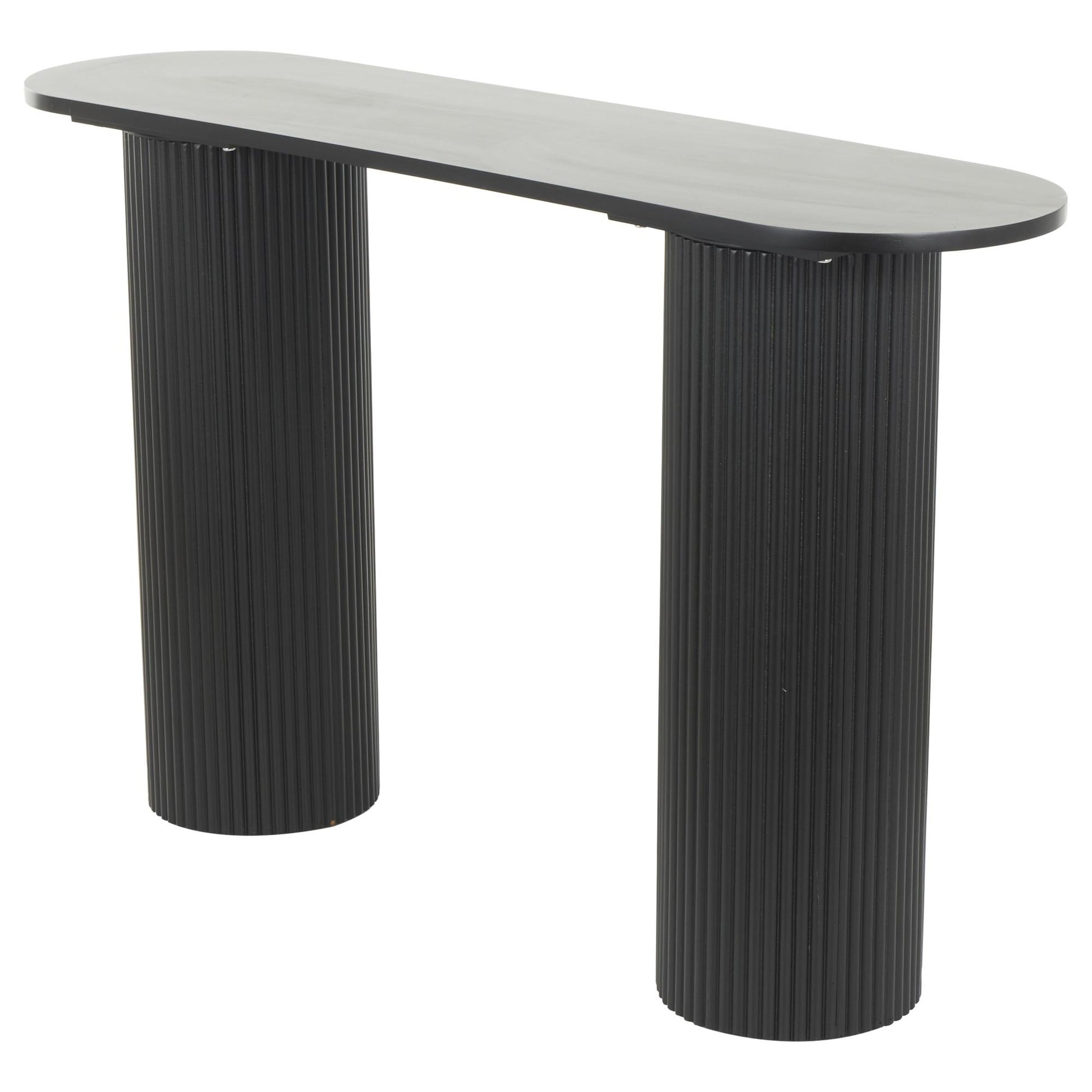 Geometric Black Wooden Oval Living Room Console Table with Ribbed Pillar Legs